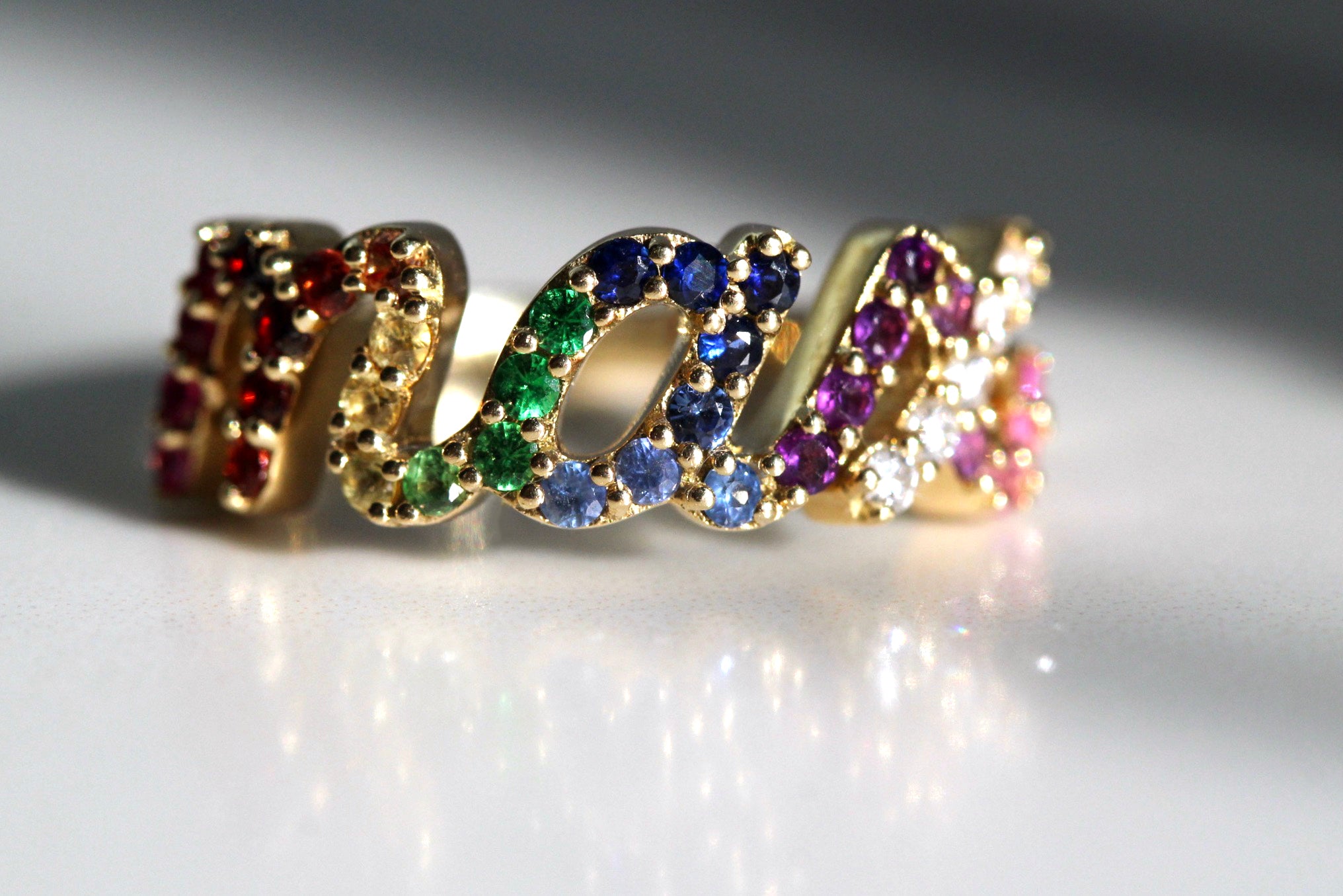 Name/Initial Rainbow Gemstone Ring