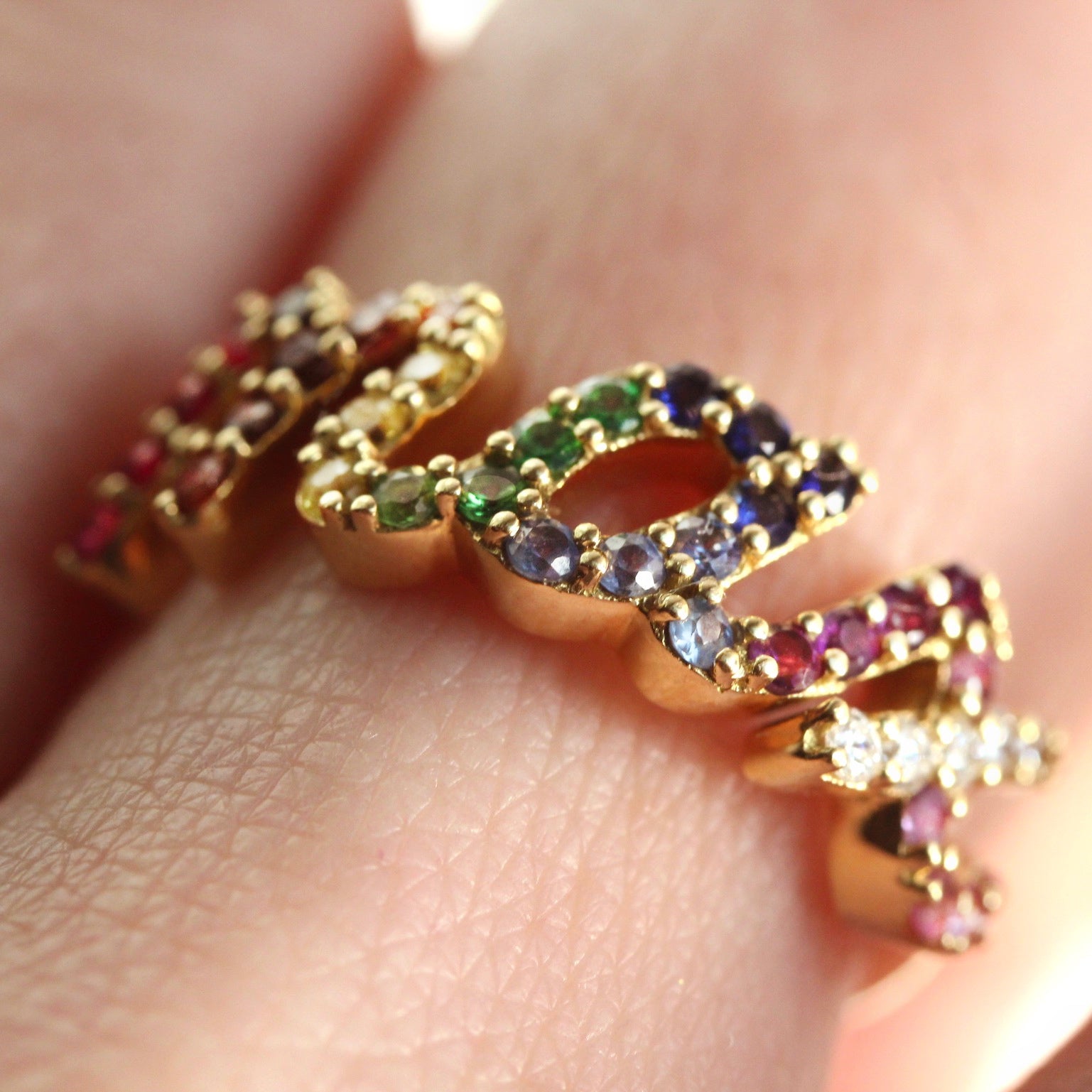 Name/Initial Rainbow Gemstone Ring