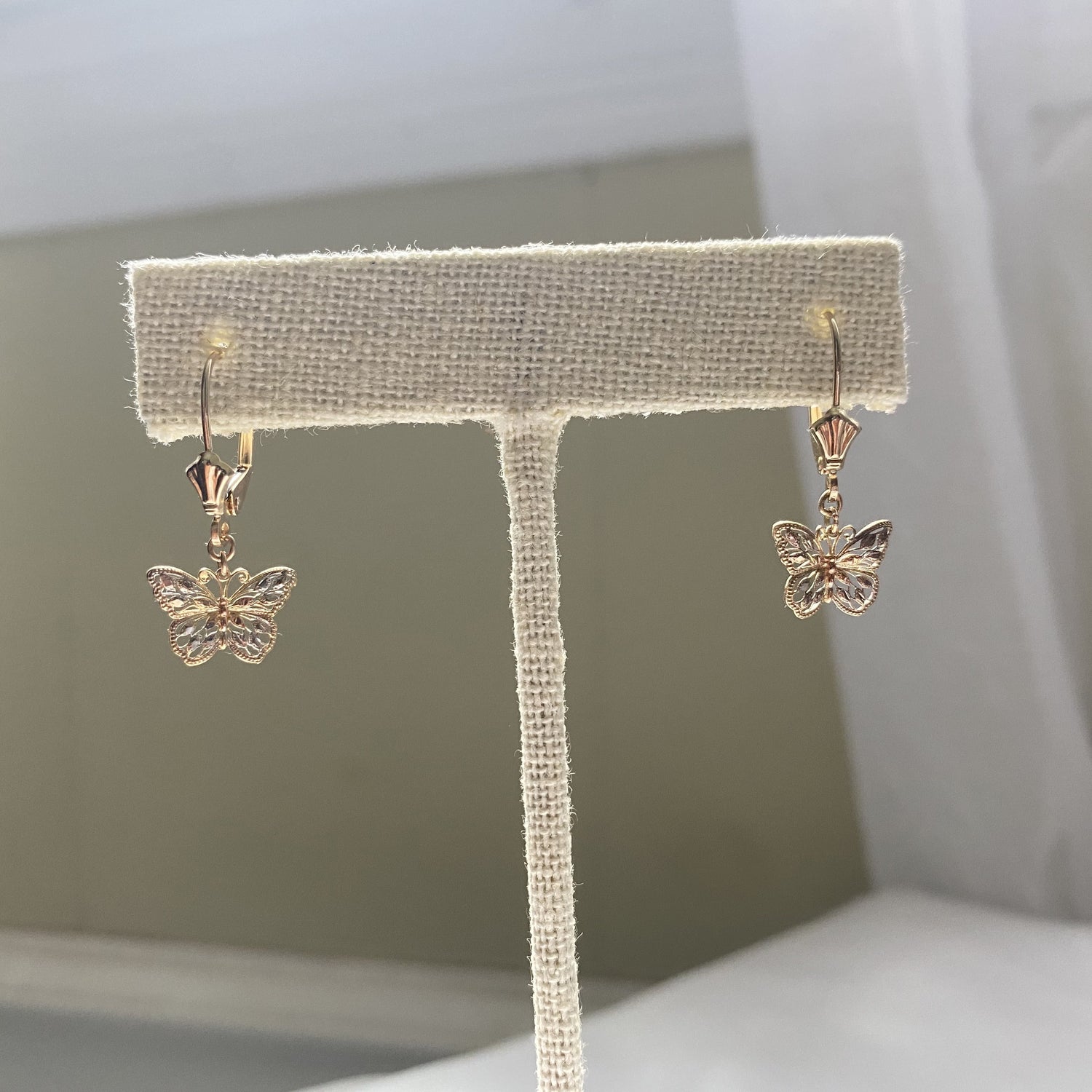 Mini Gold Butterfly Lever Back Earrings