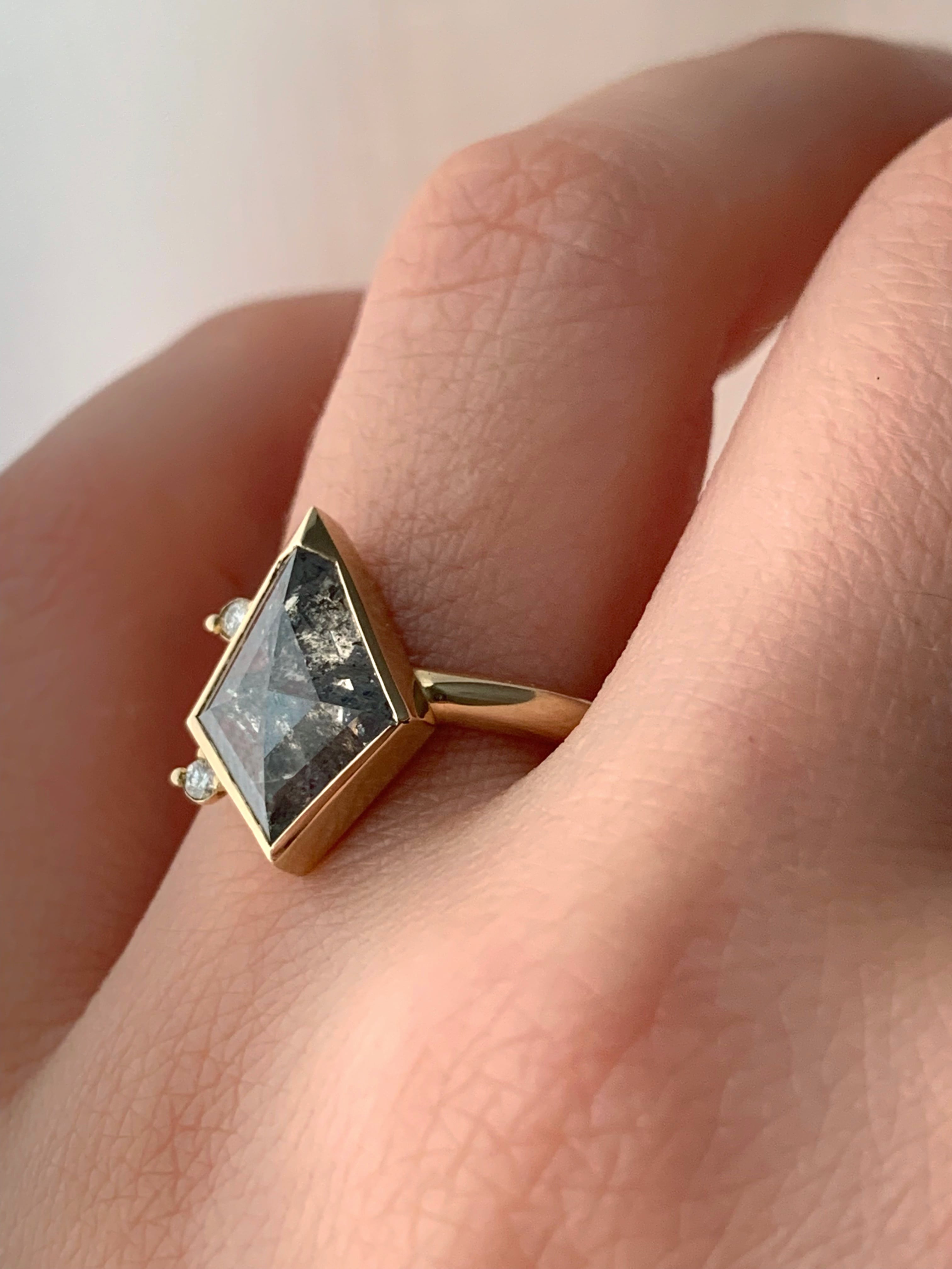 Salt & Pepper Kite Diamond Custom Engagement Ring