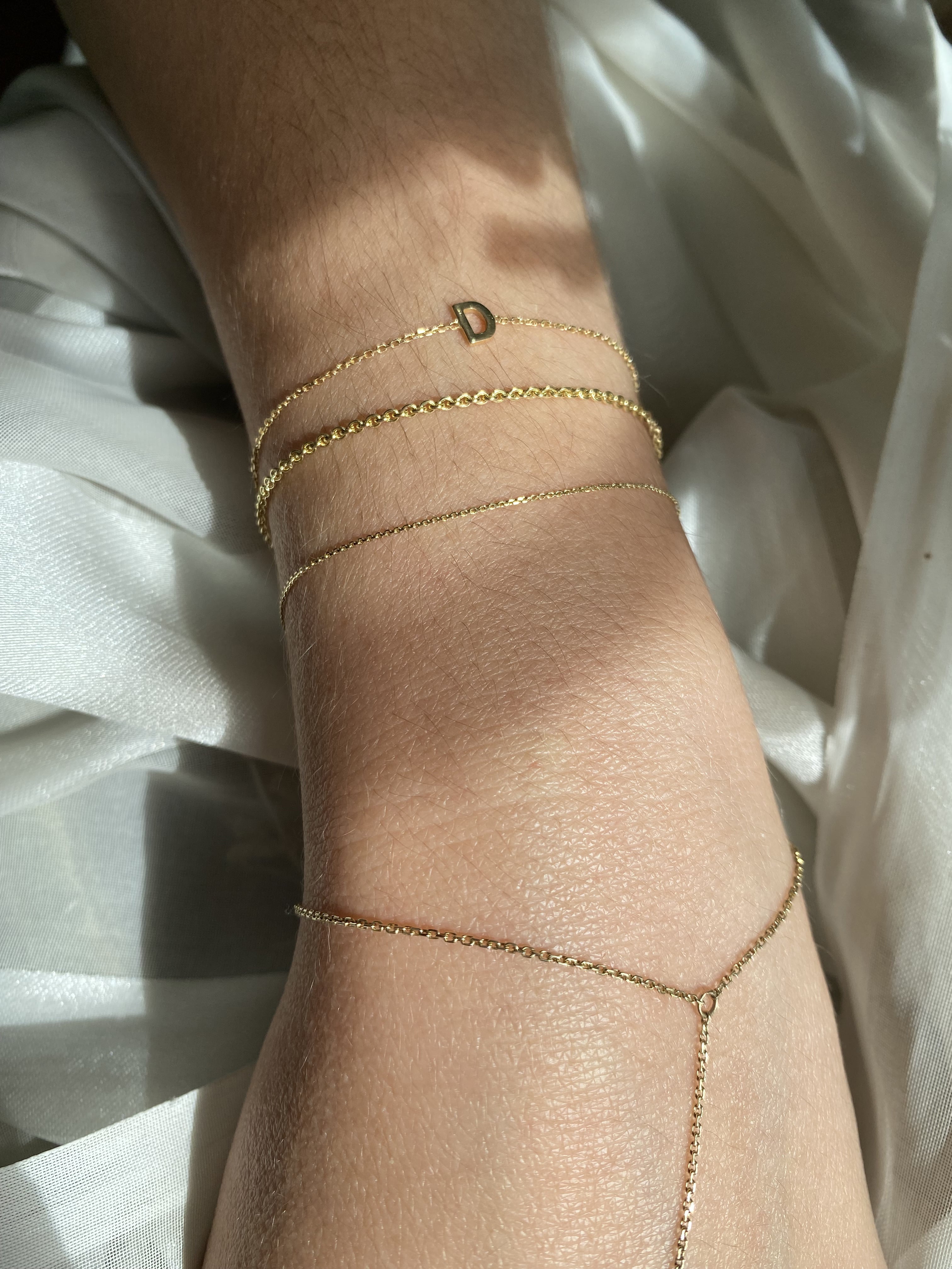 Men's Initial Bracelet - Gold/Silver Cuban Link Chain, Adjustable, Letter D, Copper Base