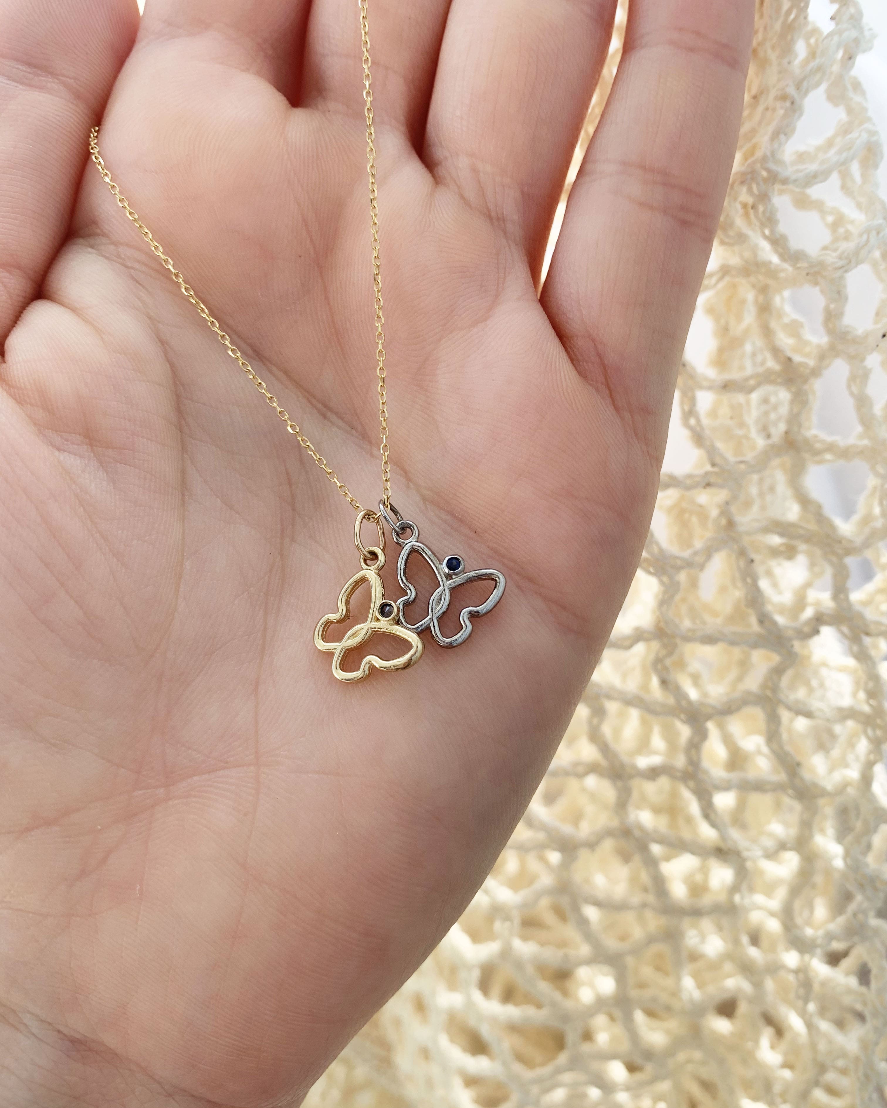 Mini Butterfly Birthstone Charm Necklace