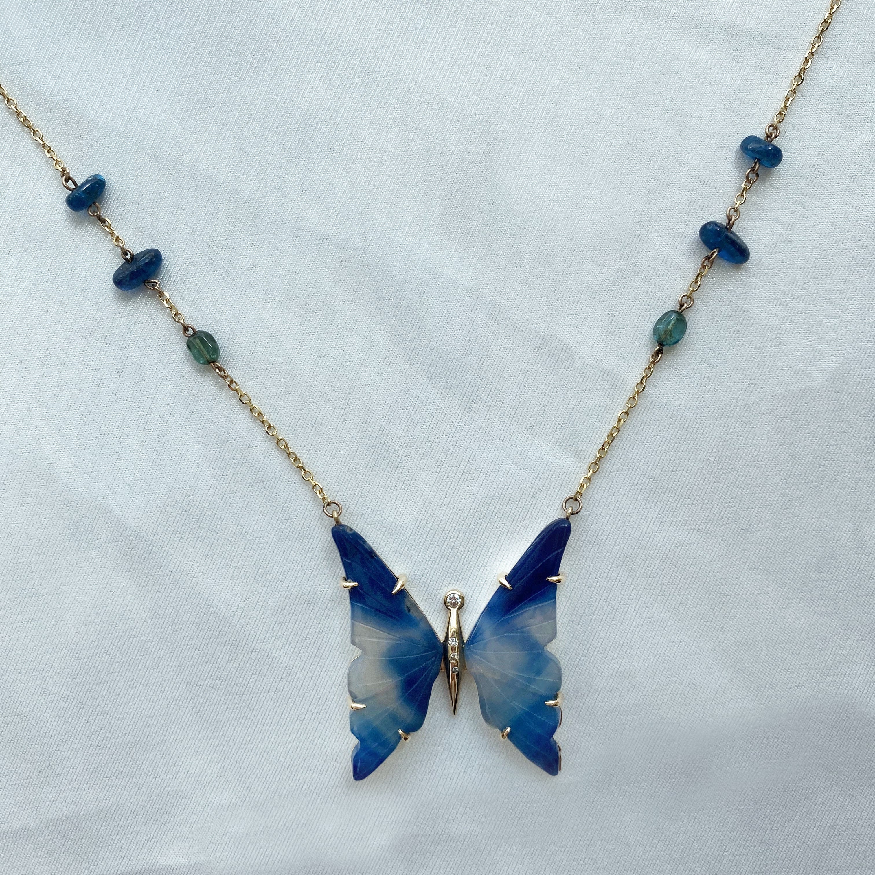 Handmade Gold & Sapphire Blue Butterfly Necklace