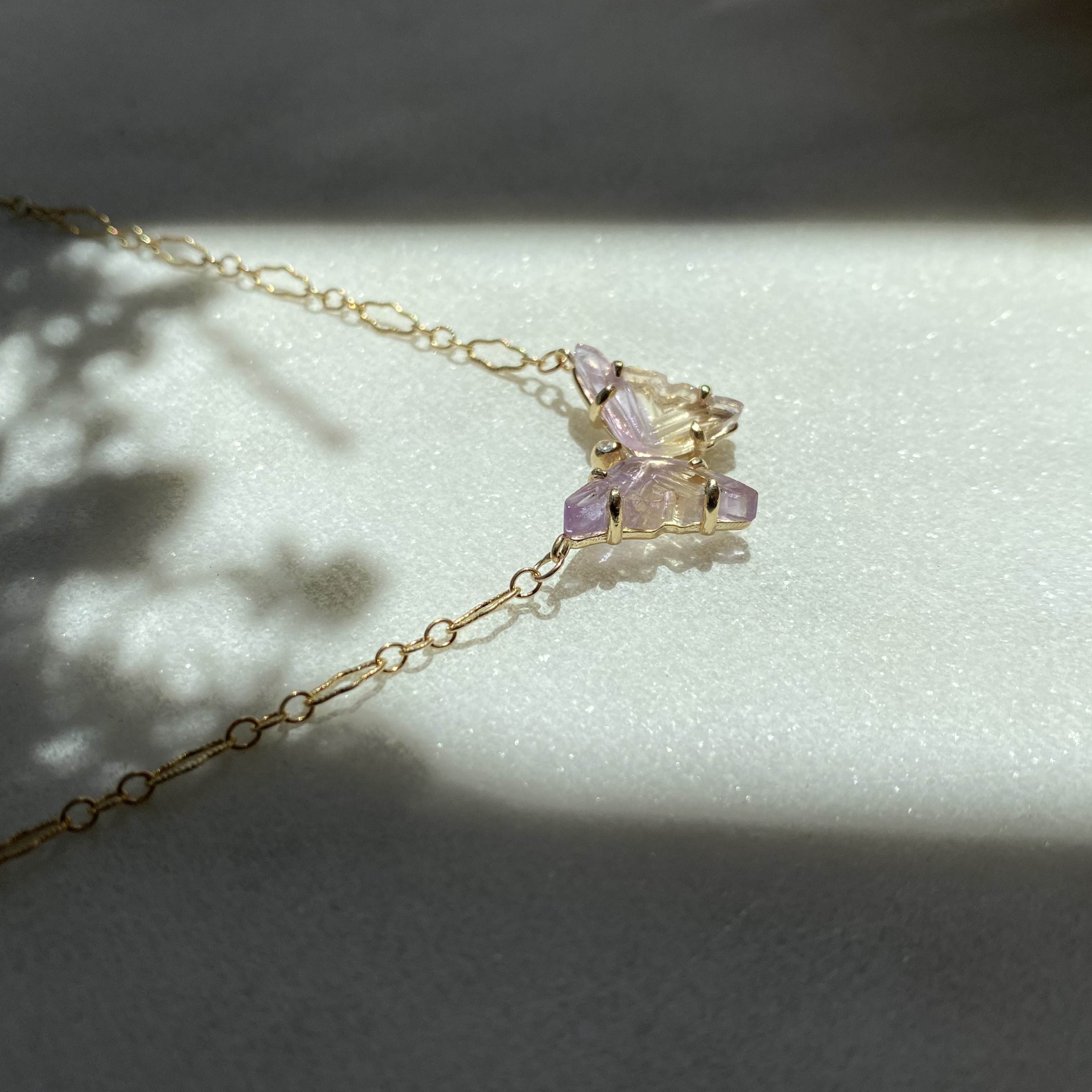 Handmade Gold Ametrine and Diamond Butterfly Necklace