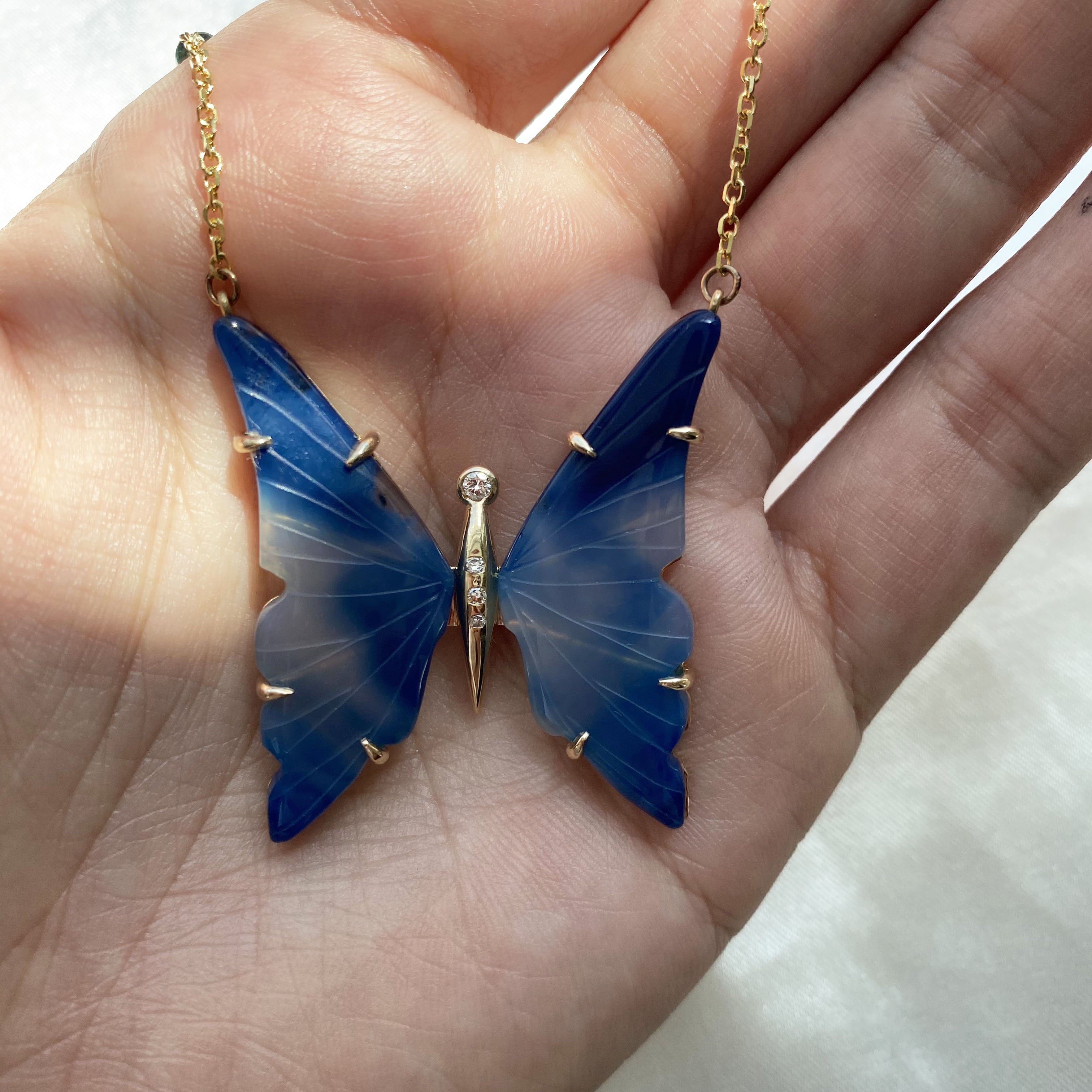 Handmade Gold & Sapphire Blue Butterfly Necklace