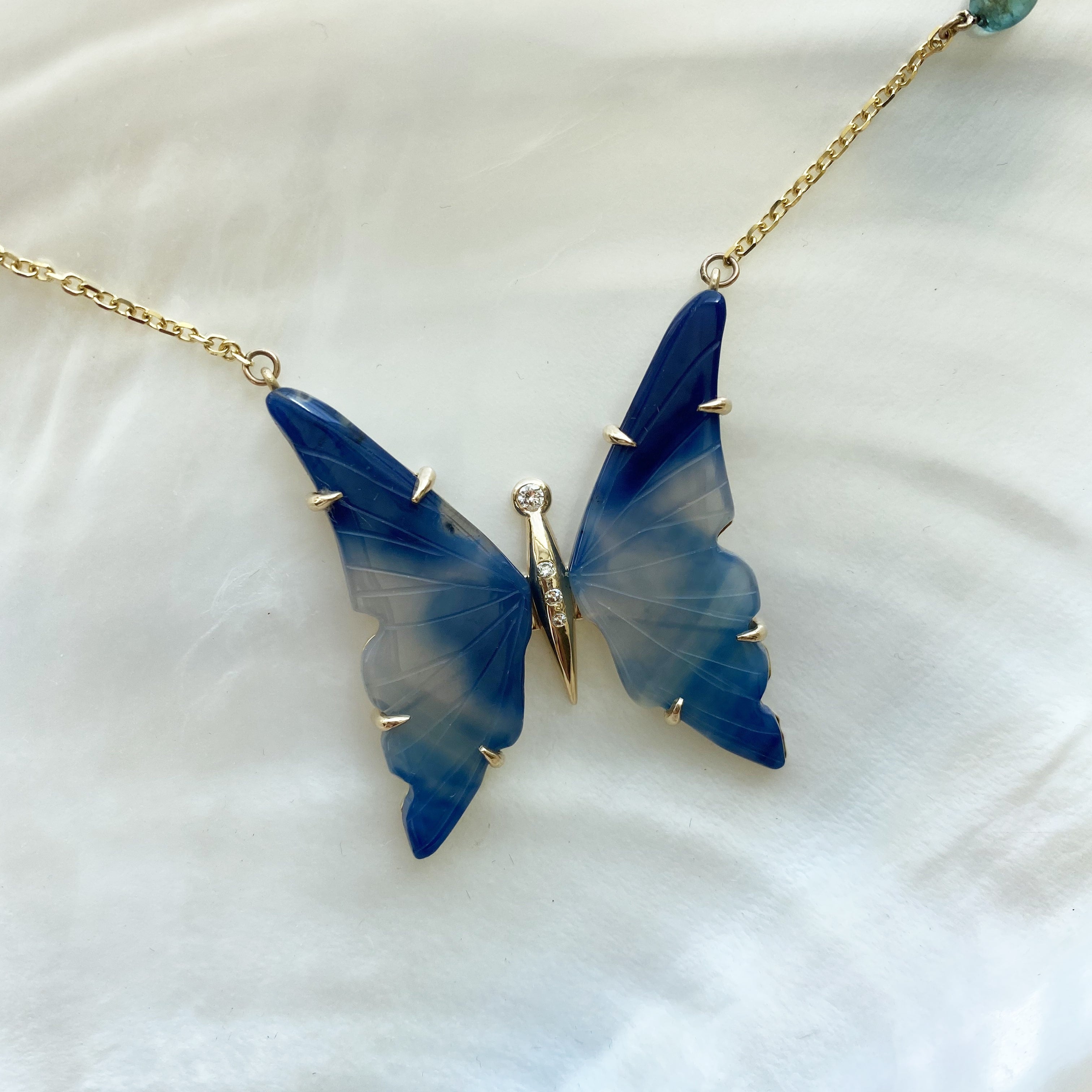 Handmade Gold & Sapphire Blue Butterfly Necklace