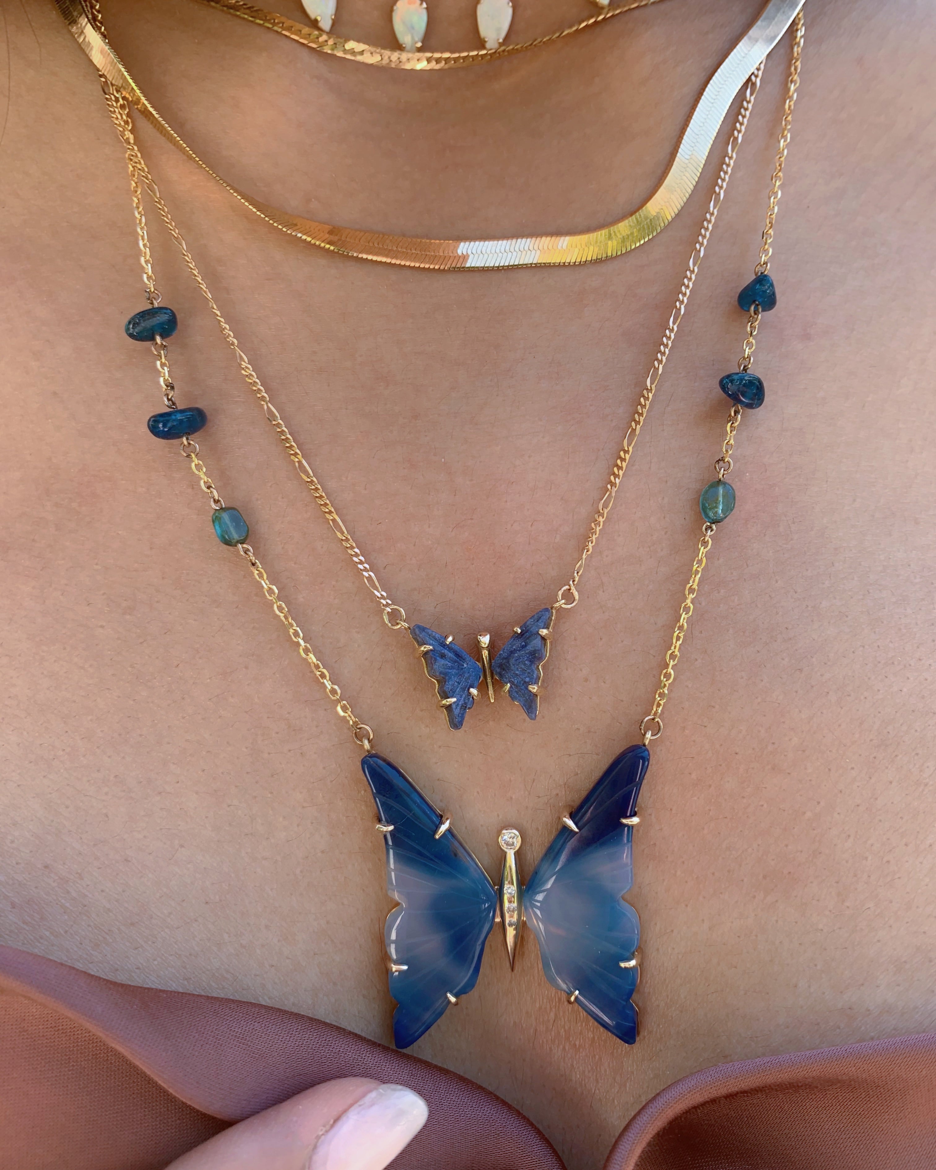 Handmade Gold & Sapphire Blue Butterfly Necklace