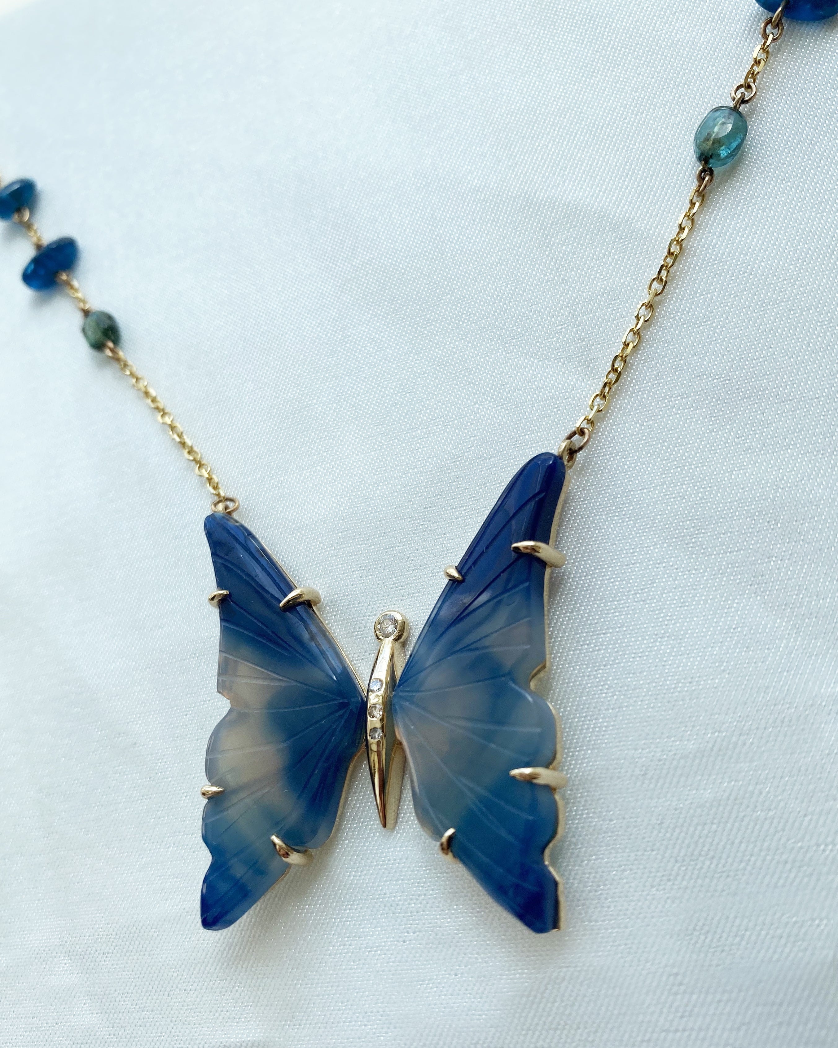 Handmade Gold & Sapphire Blue Butterfly Necklace