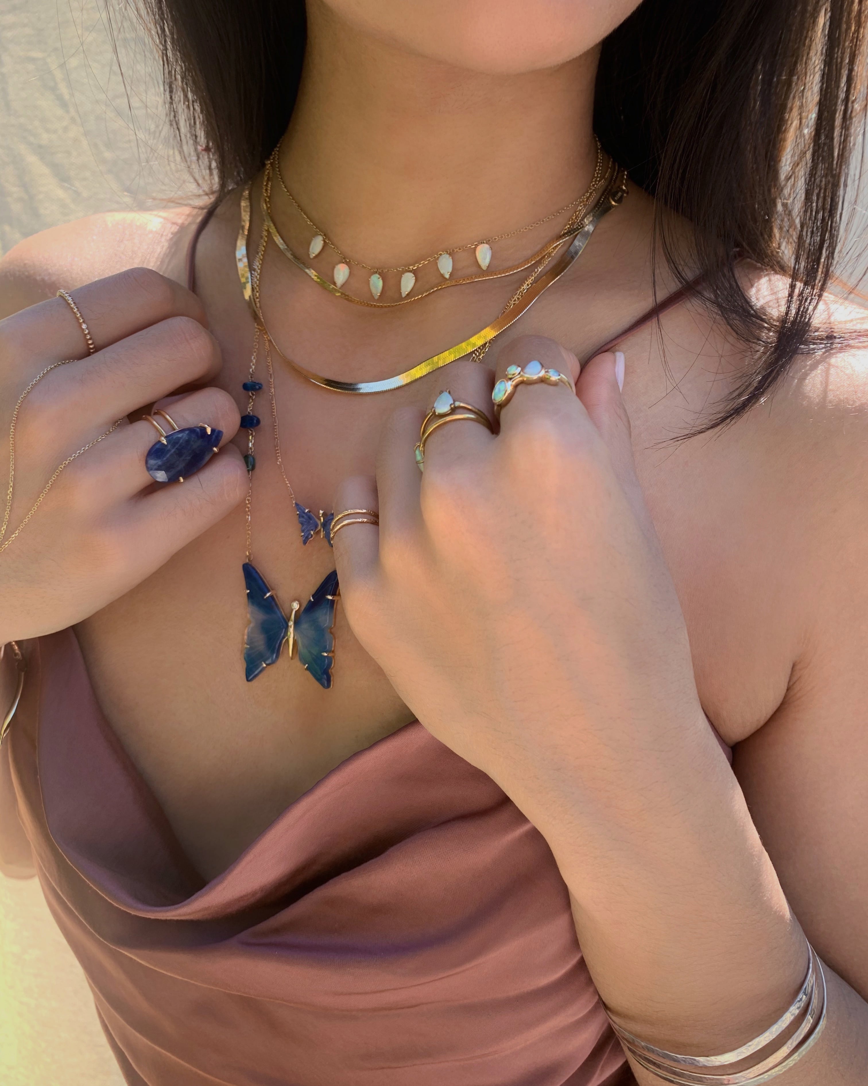 Handmade Gold & Sapphire Blue Butterfly Necklace