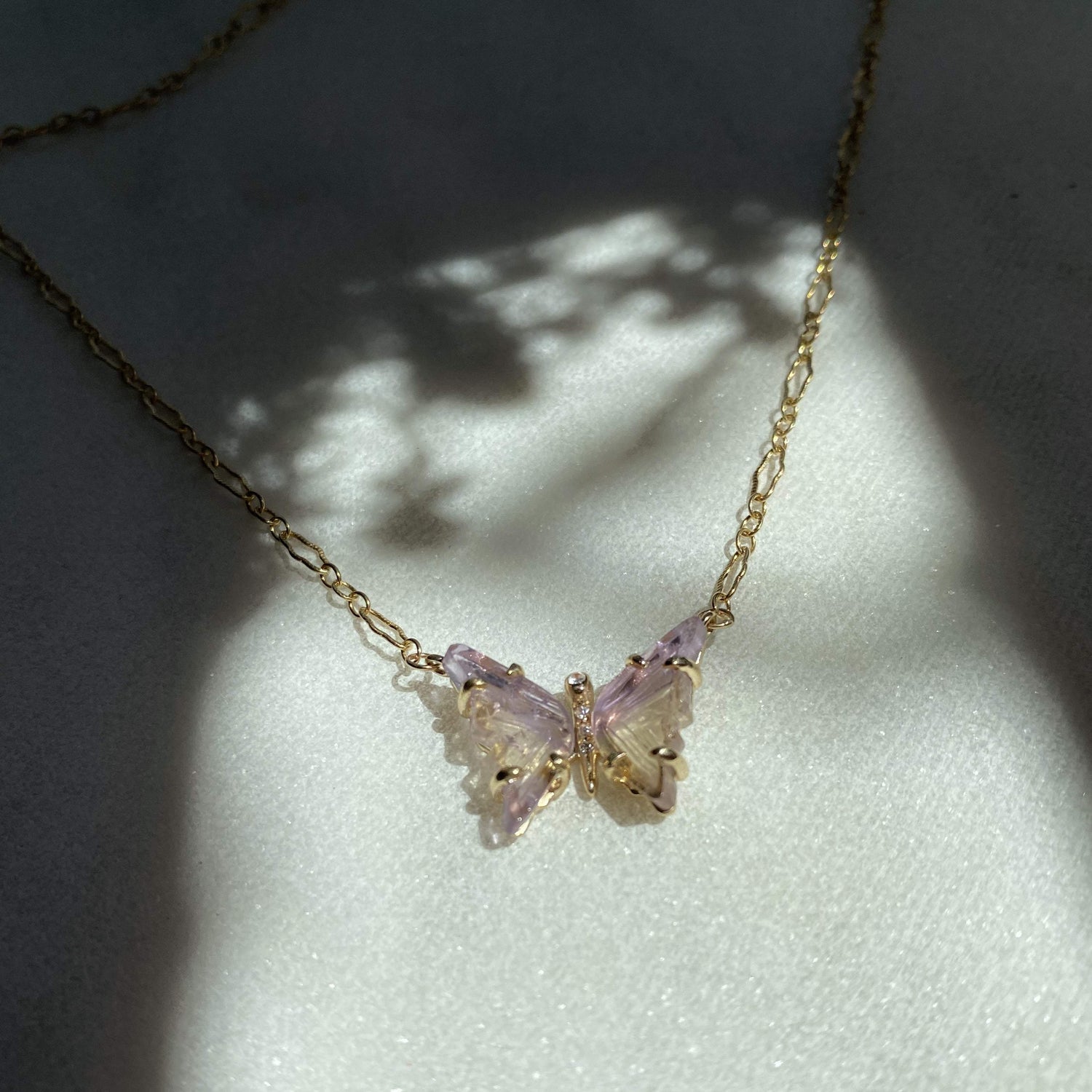 Handmade Gold Ametrine and Diamond Butterfly Necklace