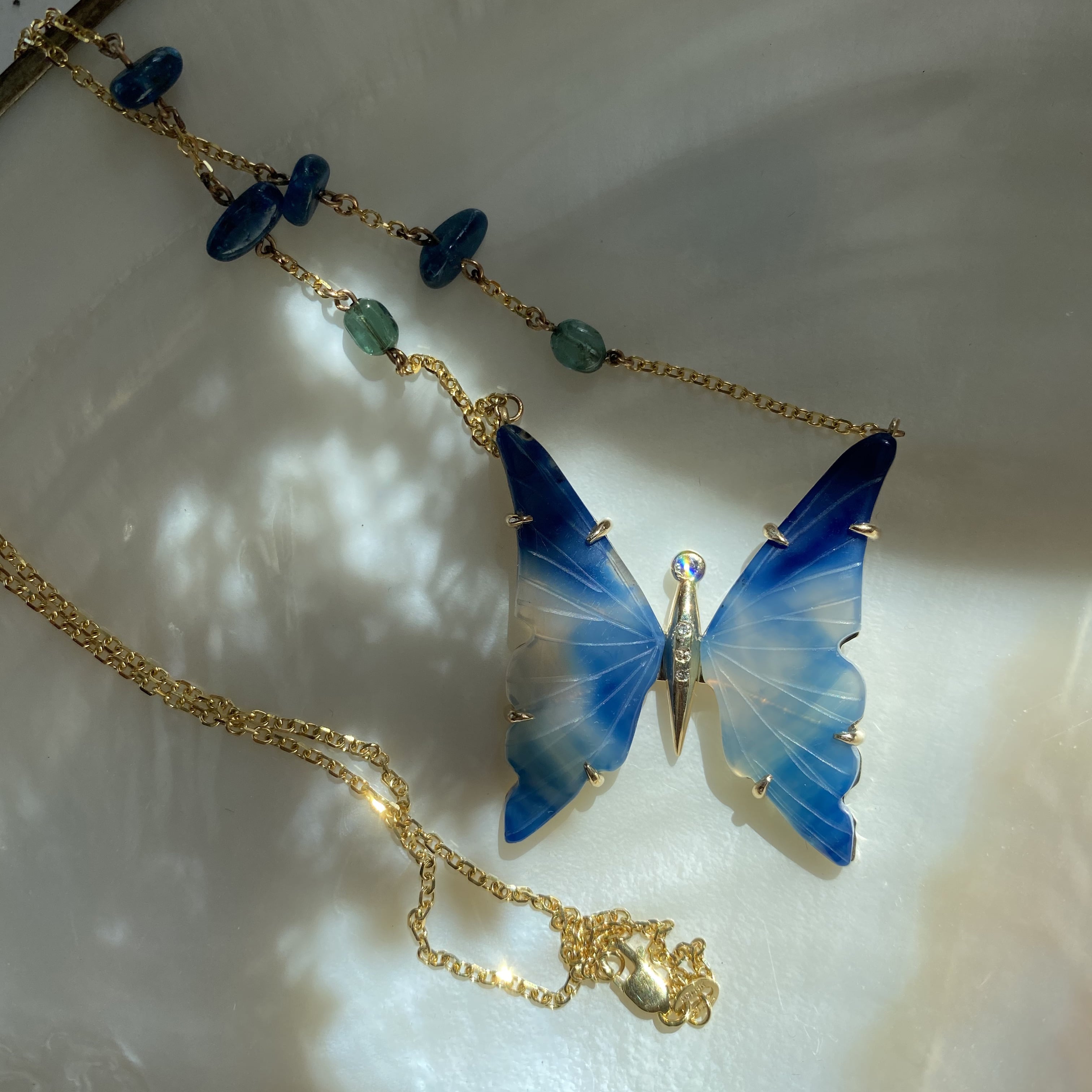 Handmade Gold & Sapphire Blue Butterfly Necklace