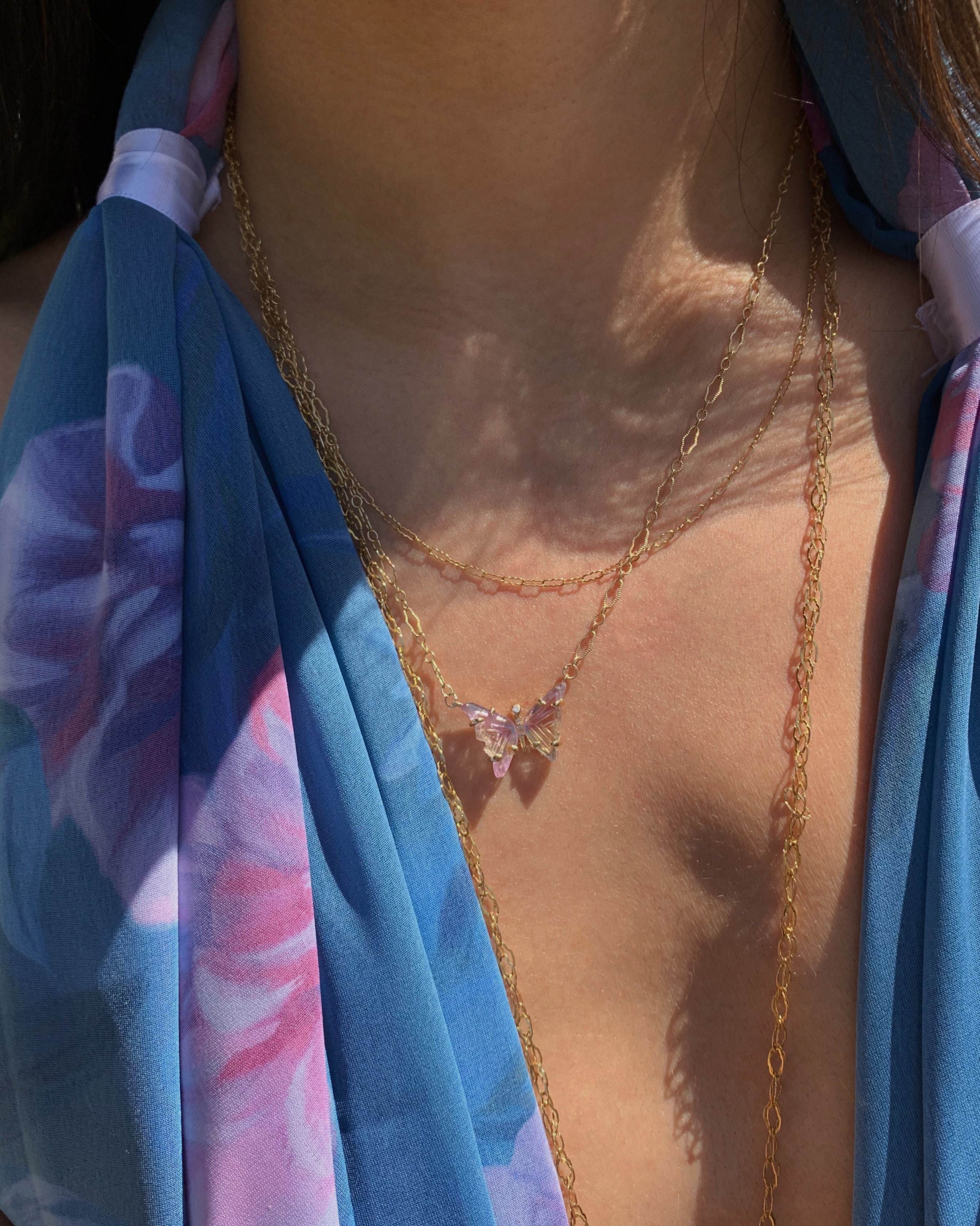 Handmade Gold Ametrine and Diamond Butterfly Necklace