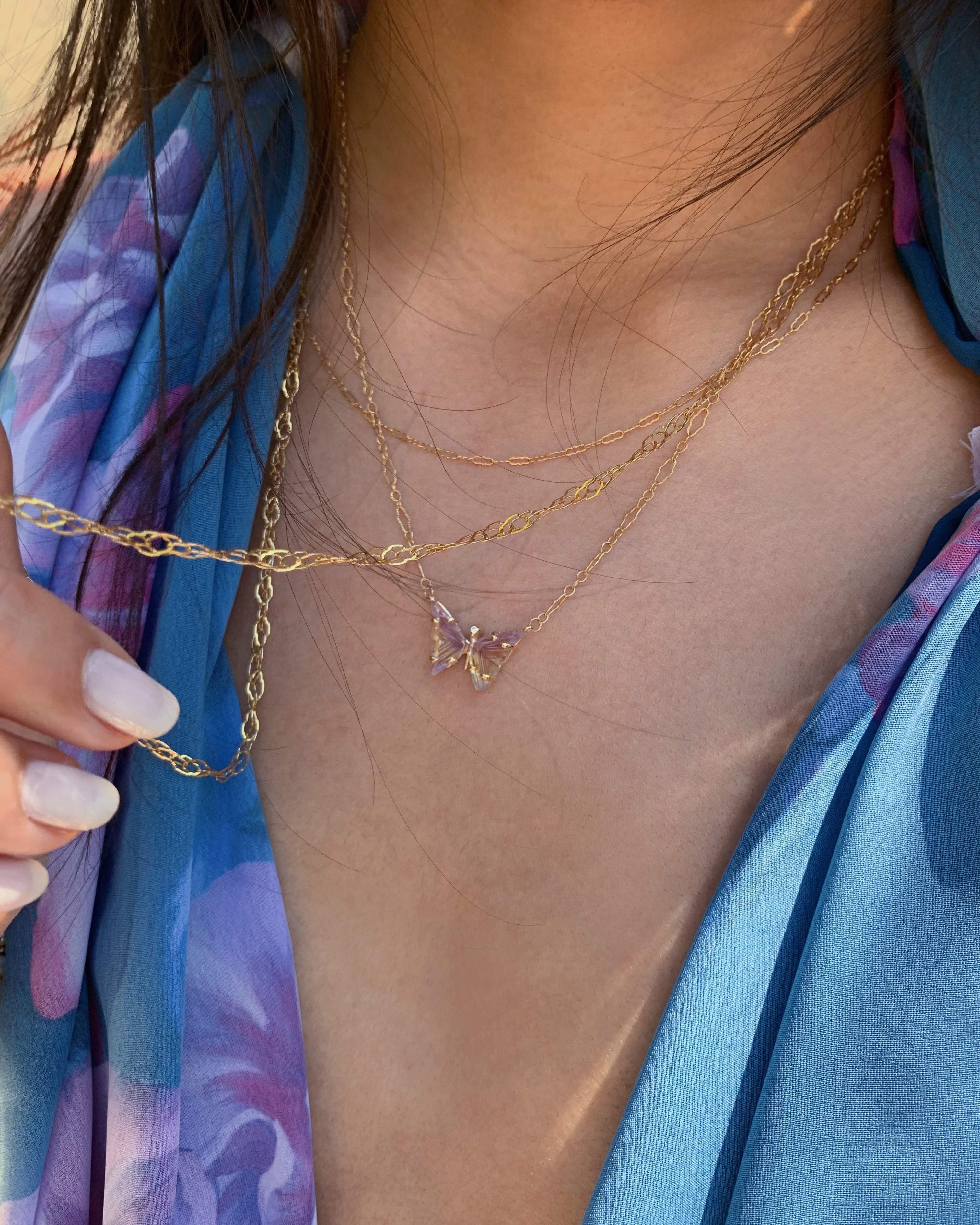 Handmade Gold Ametrine and Diamond Butterfly Necklace