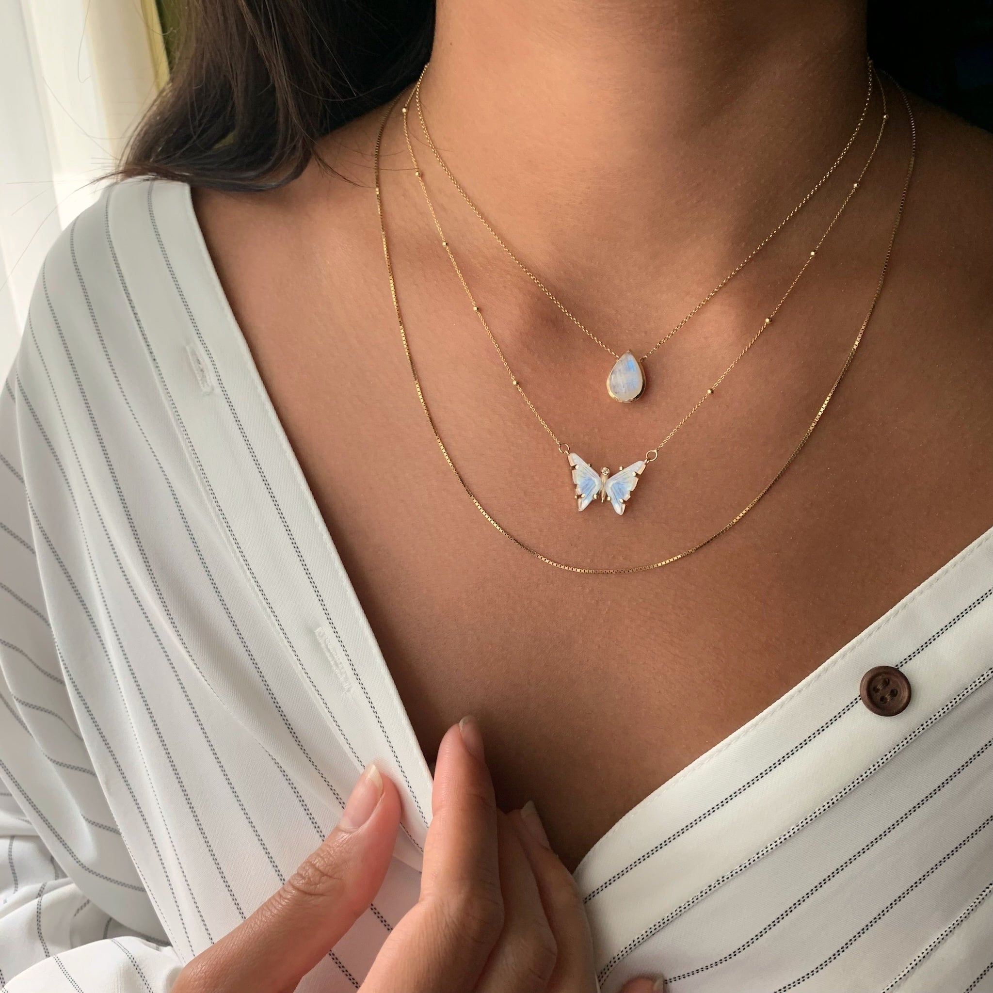 Moonstone Butterfly Satellite Necklace