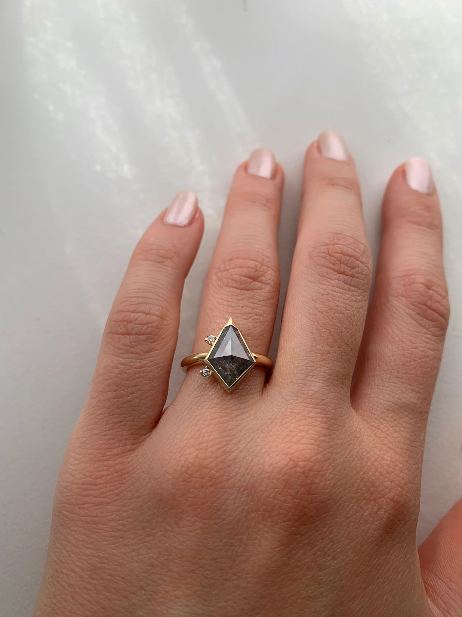 Salt & Pepper Kite Diamond Custom Engagement Ring