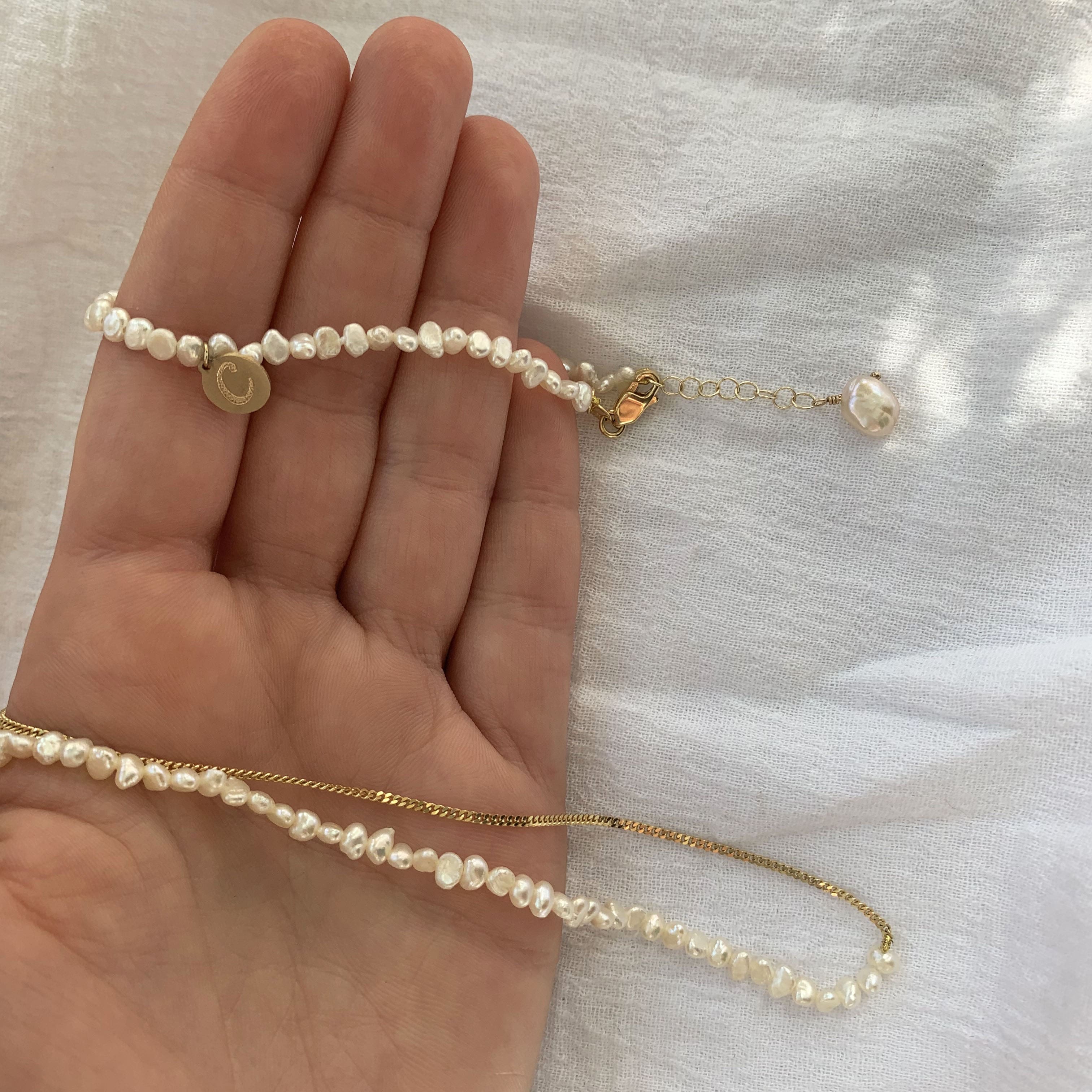 14k Gold Pearl Bracelet with Engravable Coin
