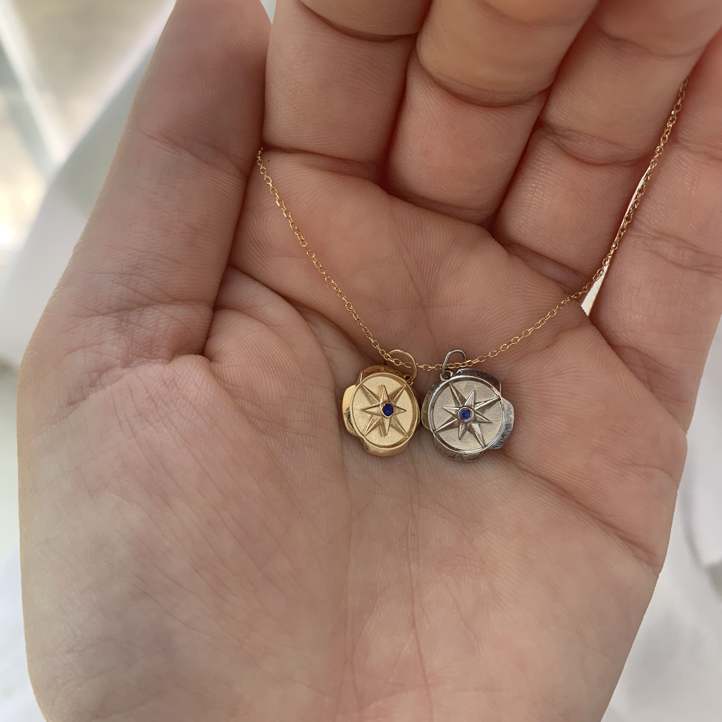 Mini Compass Birthstone Charm Necklace