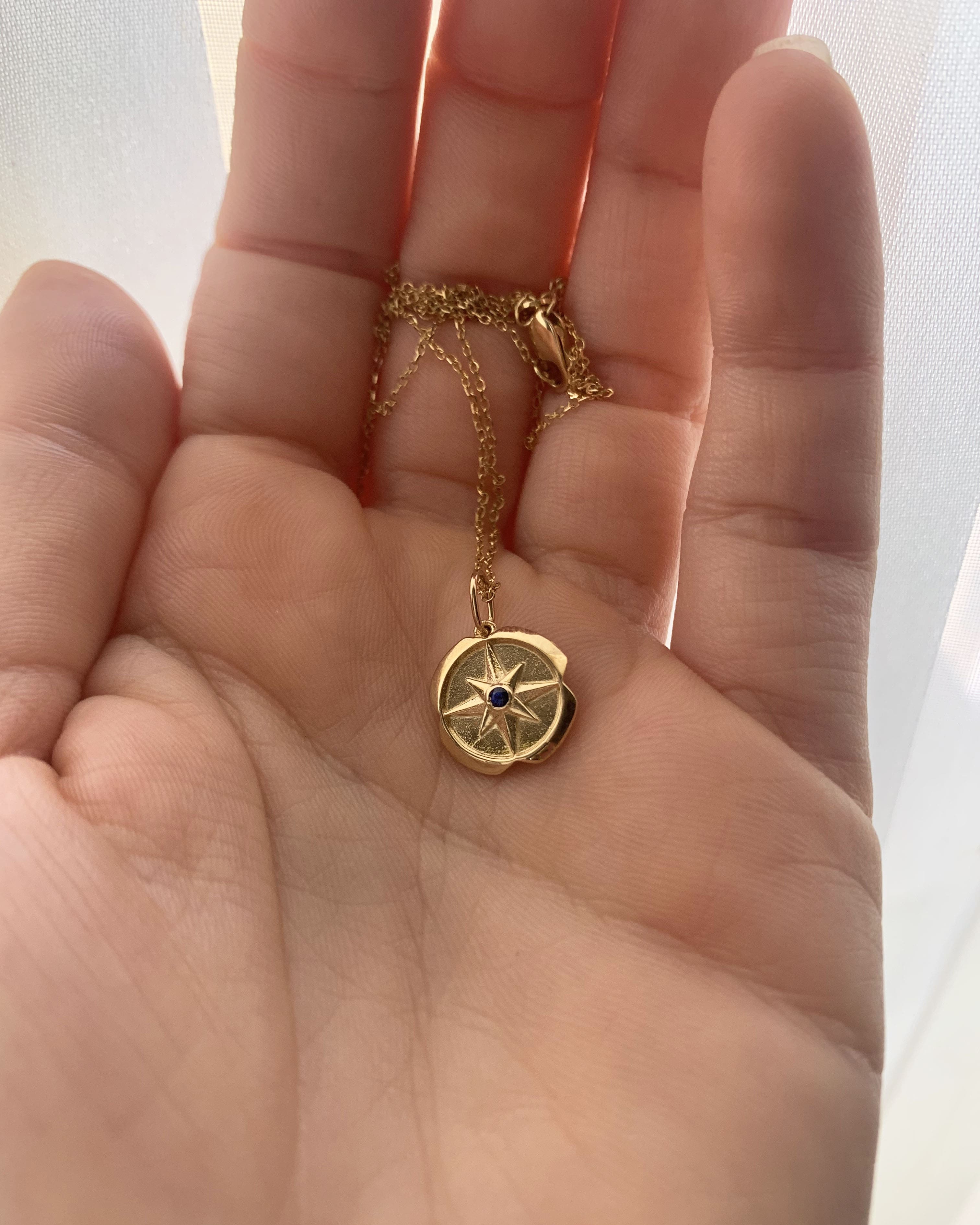 Mini Compass Birthstone Charm Necklace