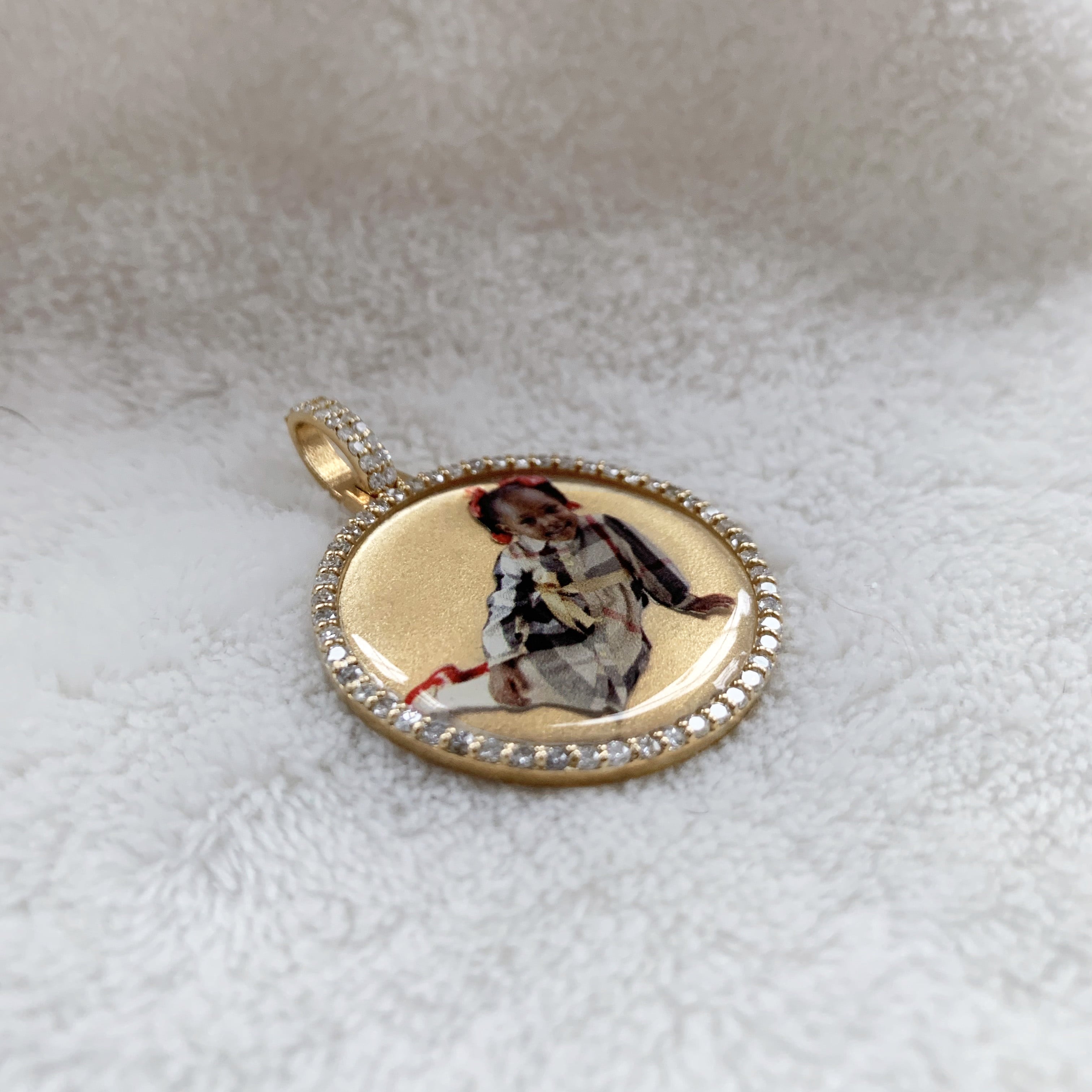 Medium Diamond & Gold Photo Pendant Medallion