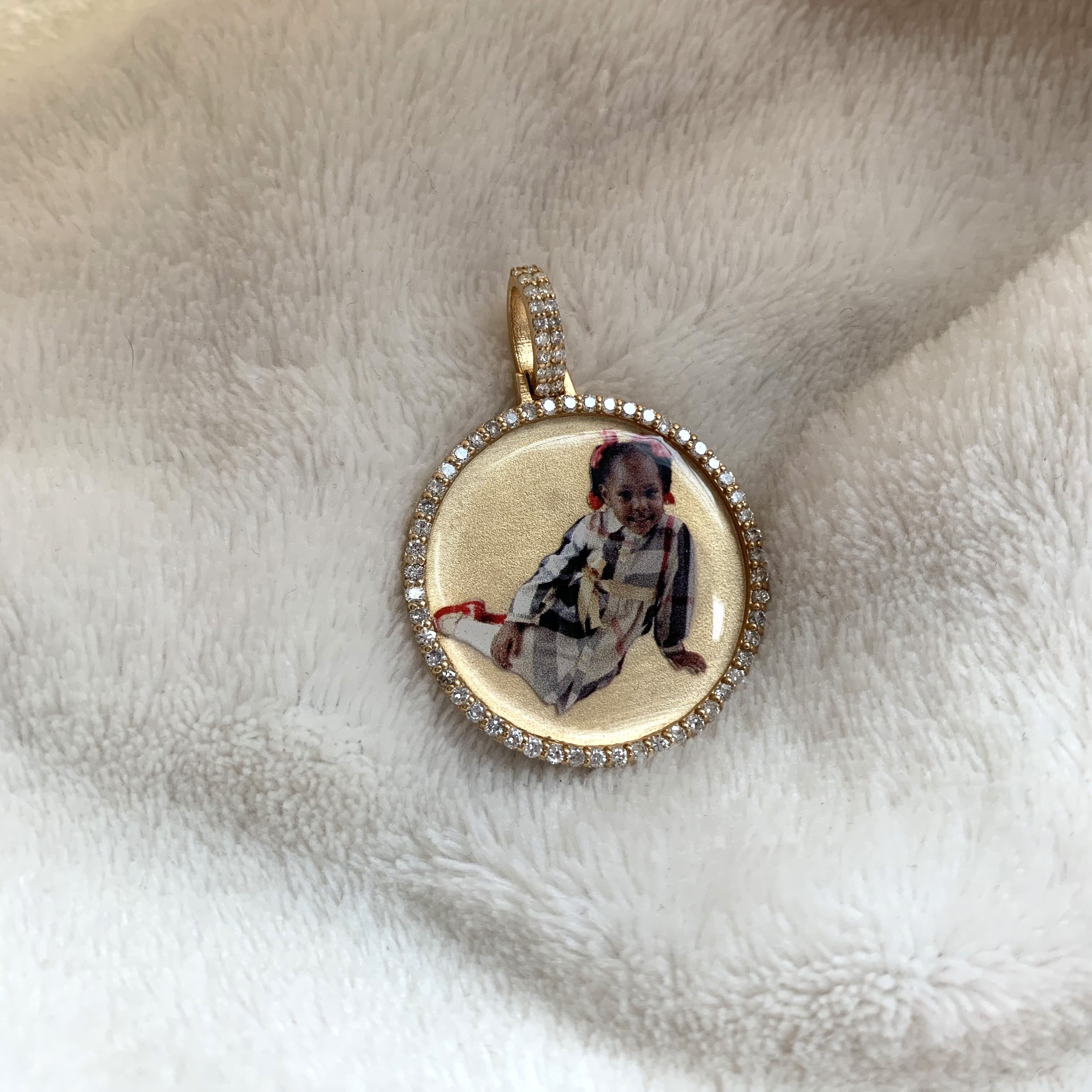 Medium Diamond & Gold Photo Pendant Medallion