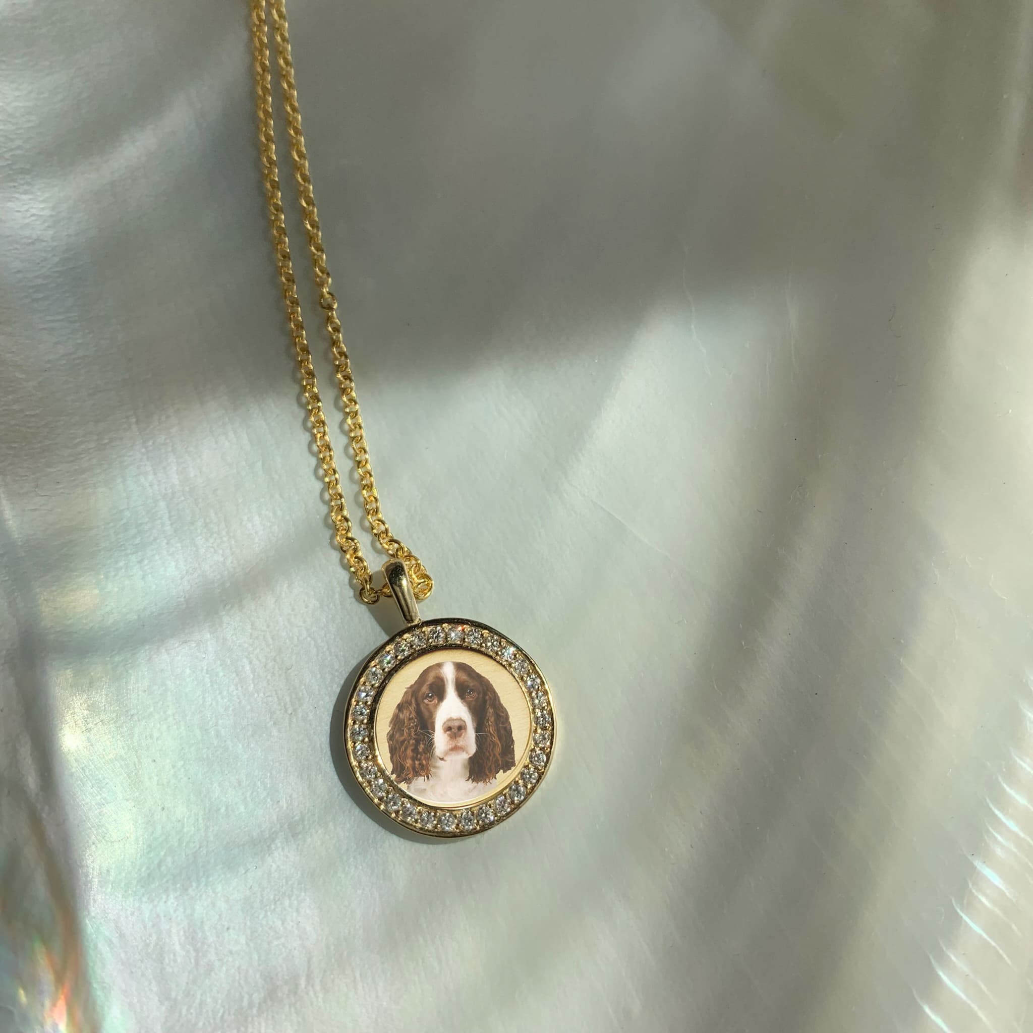 Round 14k Gold and Diamond Photo Pendant