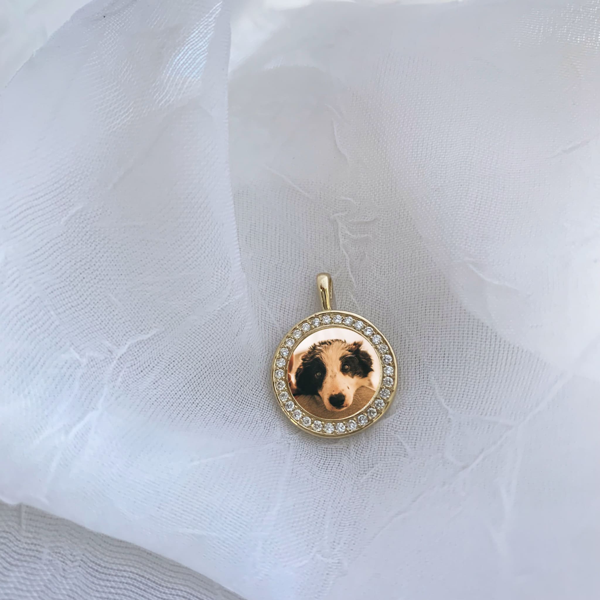 Round 14k Gold and Diamond Photo Pendant