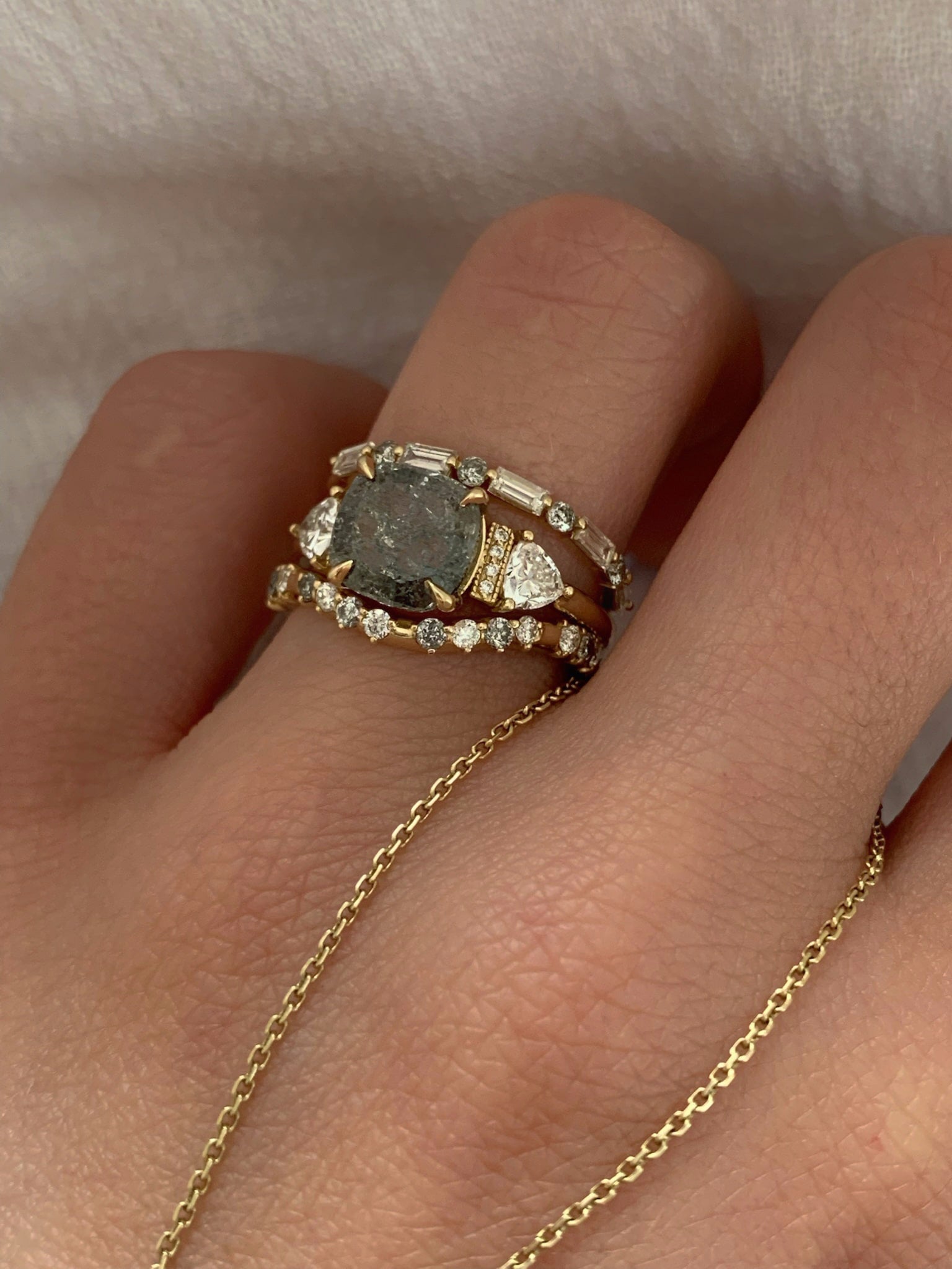 Salt & Pepper Cushion Diamond Custom Engagement Ring