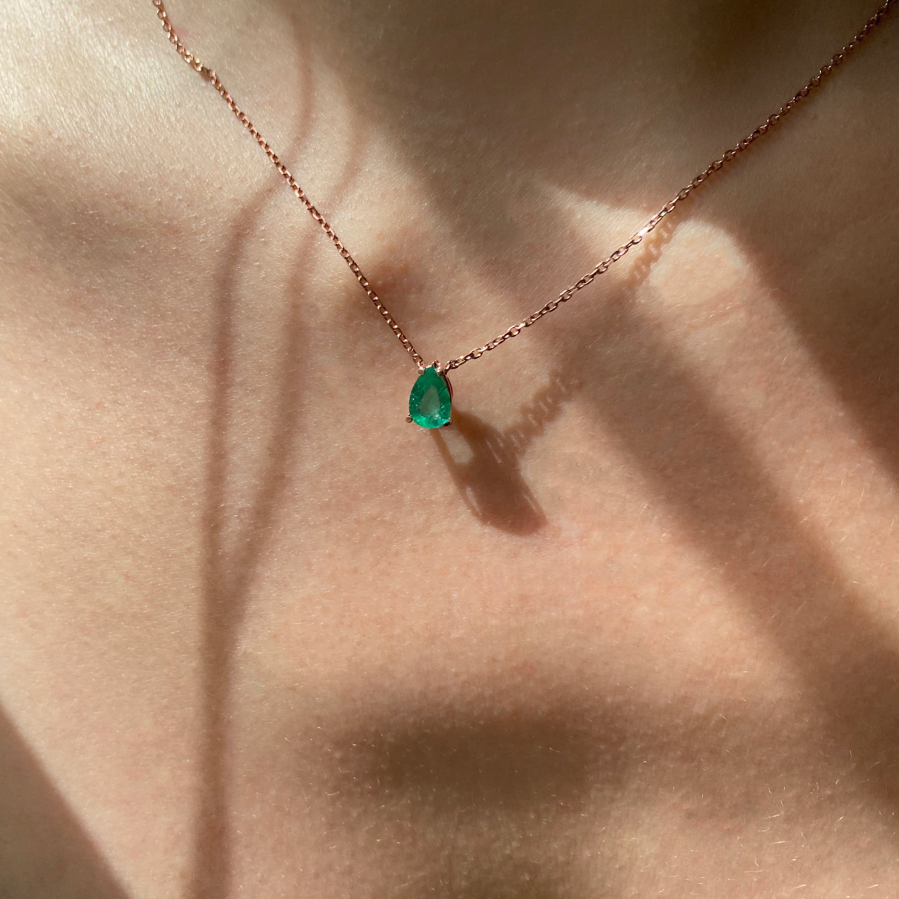 Teardrop/Pear Emerald Solitaire Necklace