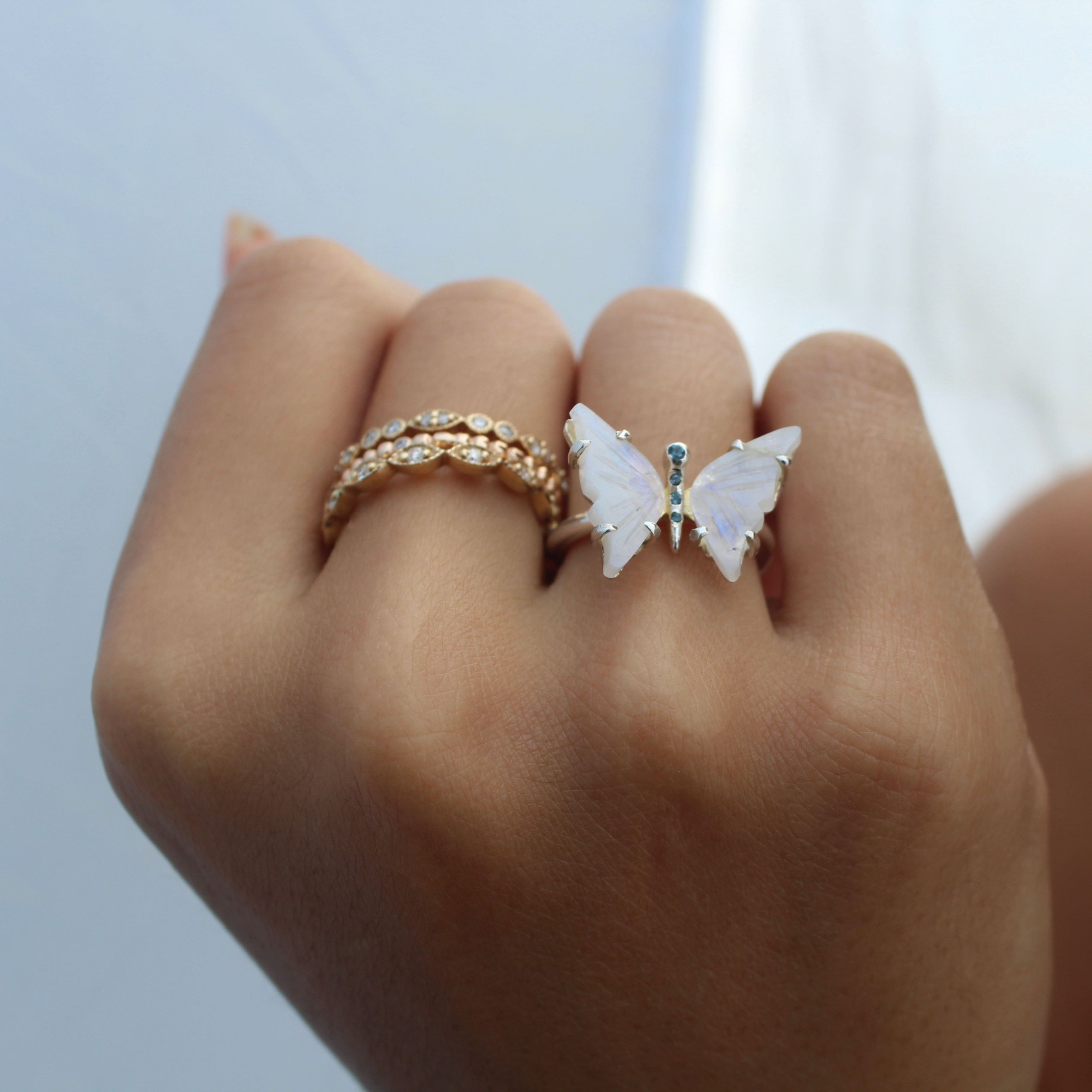 Moonstone and Sapphire/Topaz Butterfly Ring