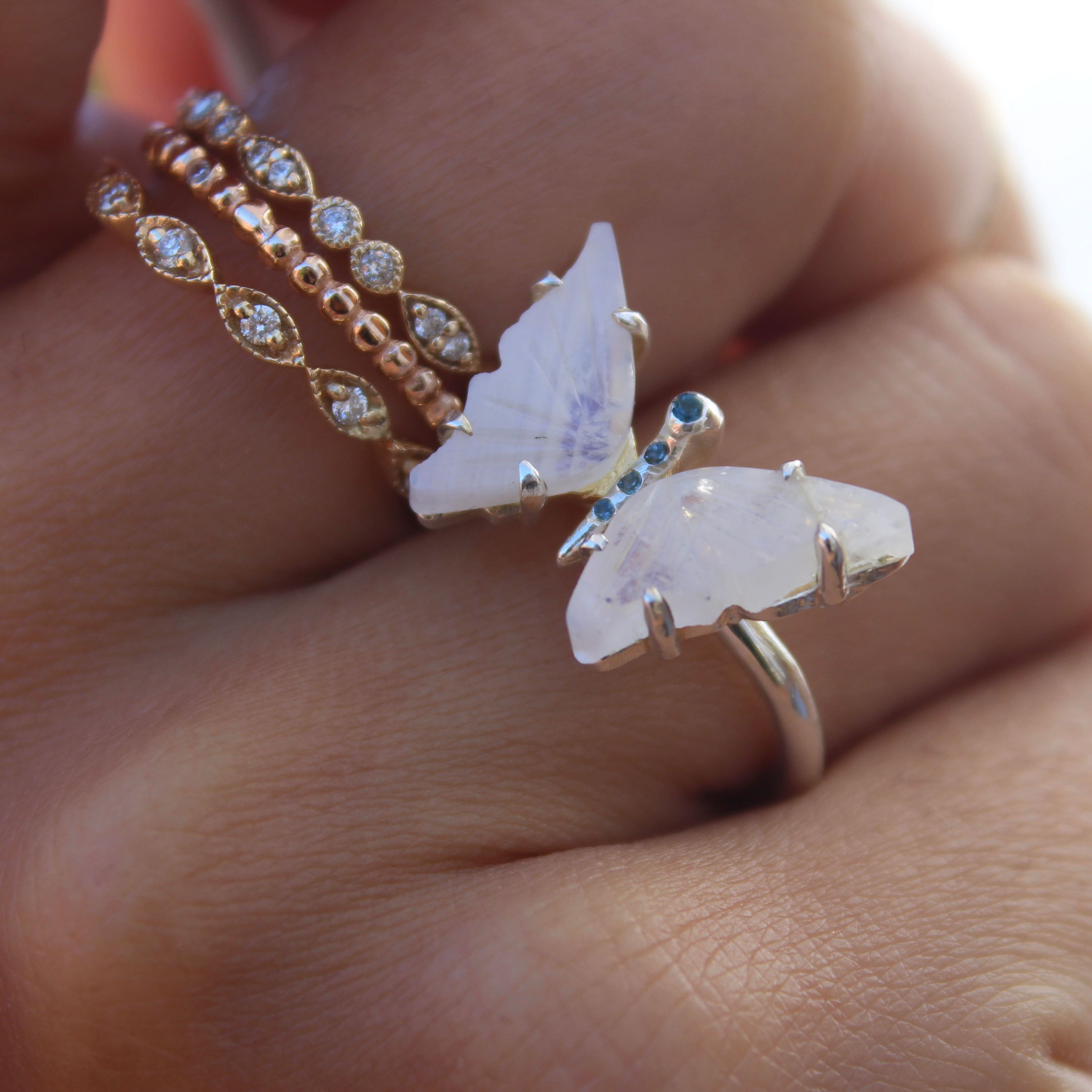 Moonstone and Sapphire/Topaz Butterfly Ring