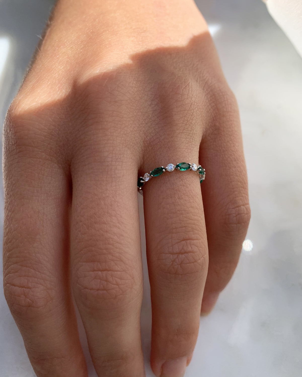 Emerald and Diamond Wedding Band