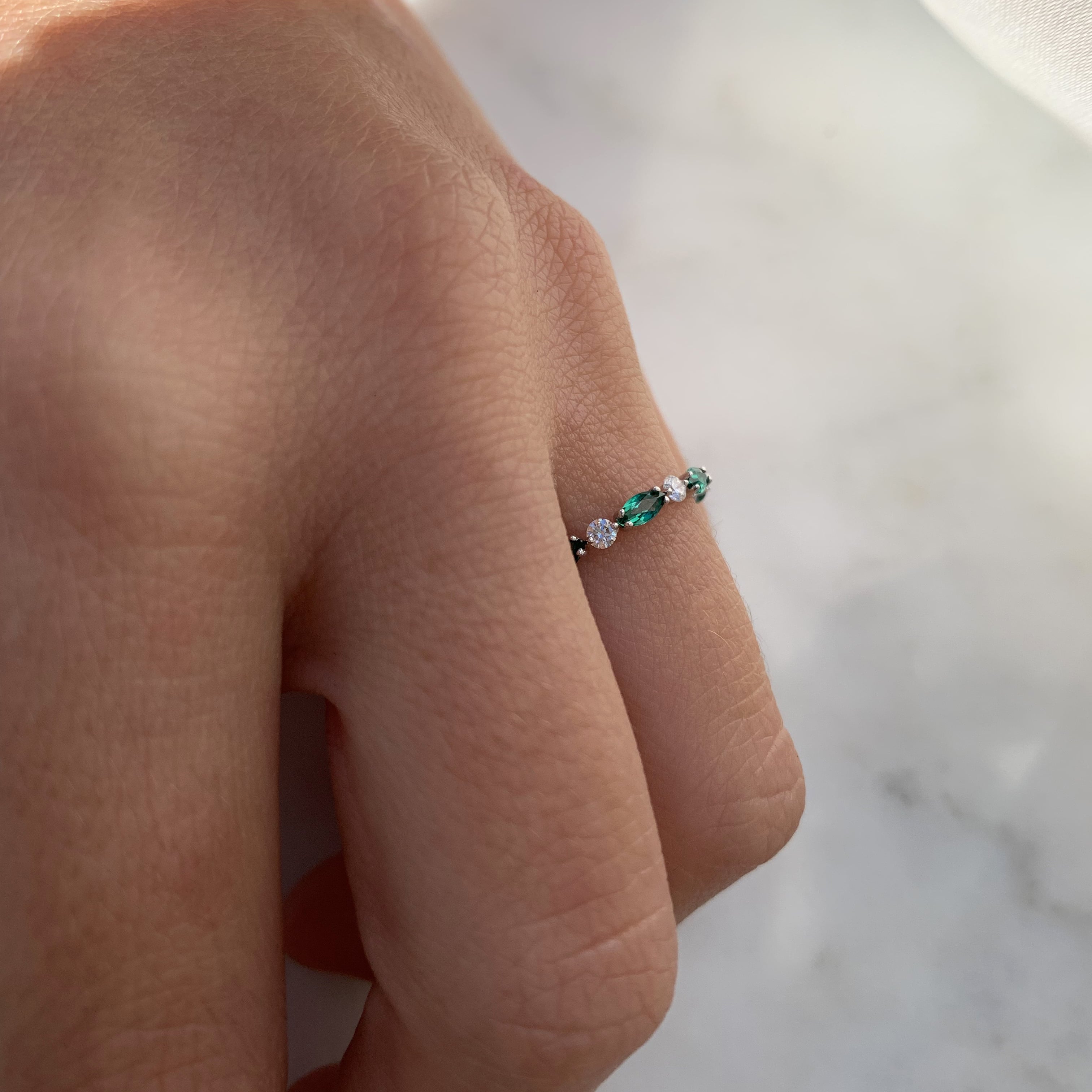 Emerald and Diamond Wedding Band