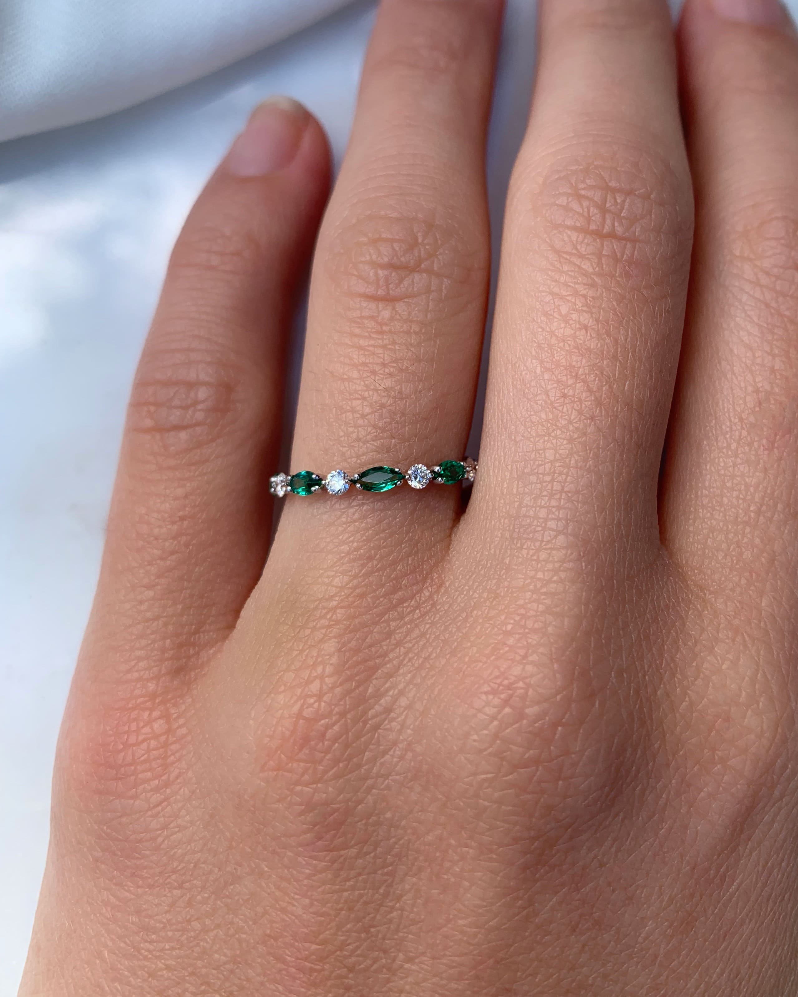 Emerald and Diamond Wedding Band