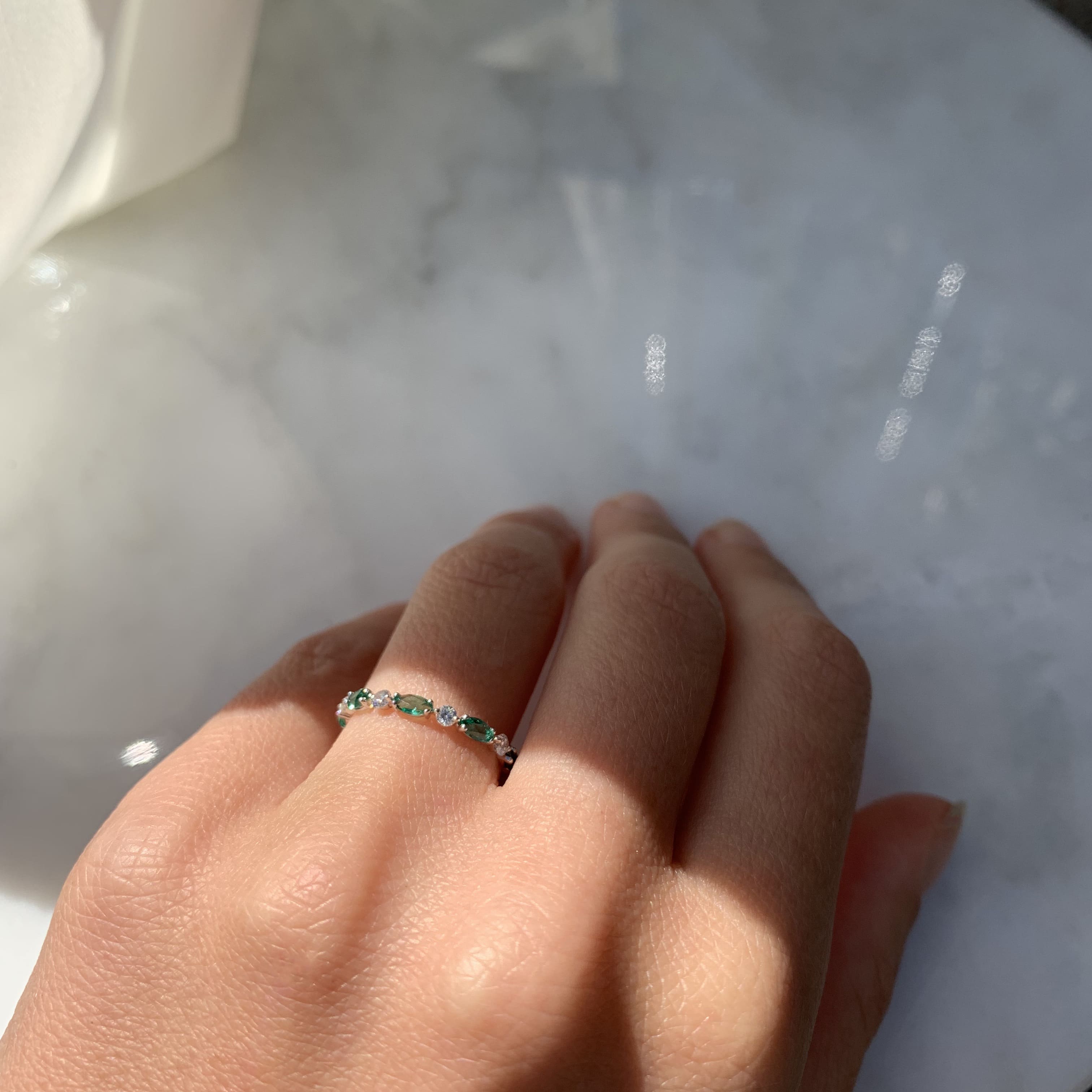 Emerald and Diamond Wedding Band