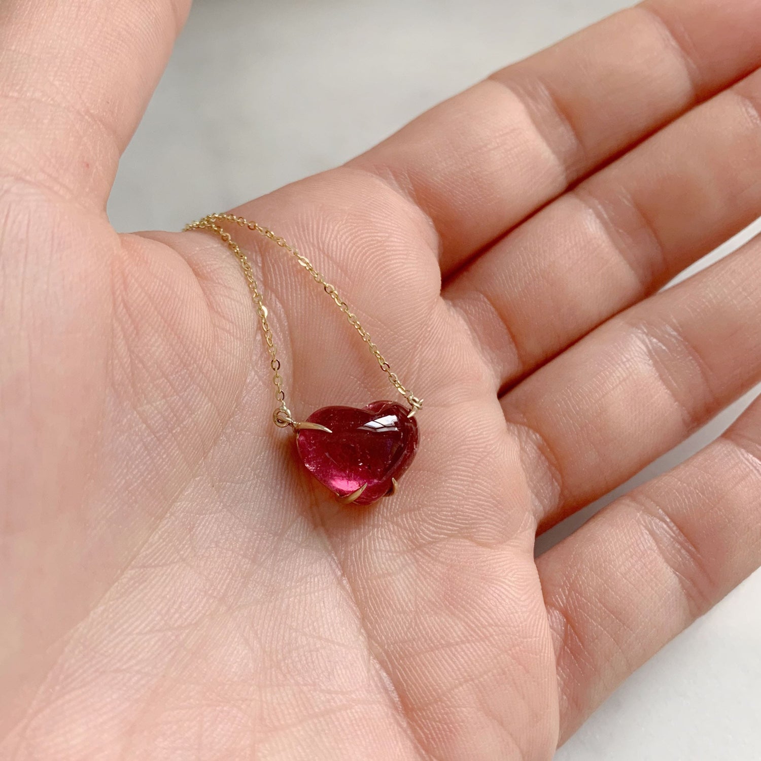 Solitaire Pink Tourmaline Heart Necklace