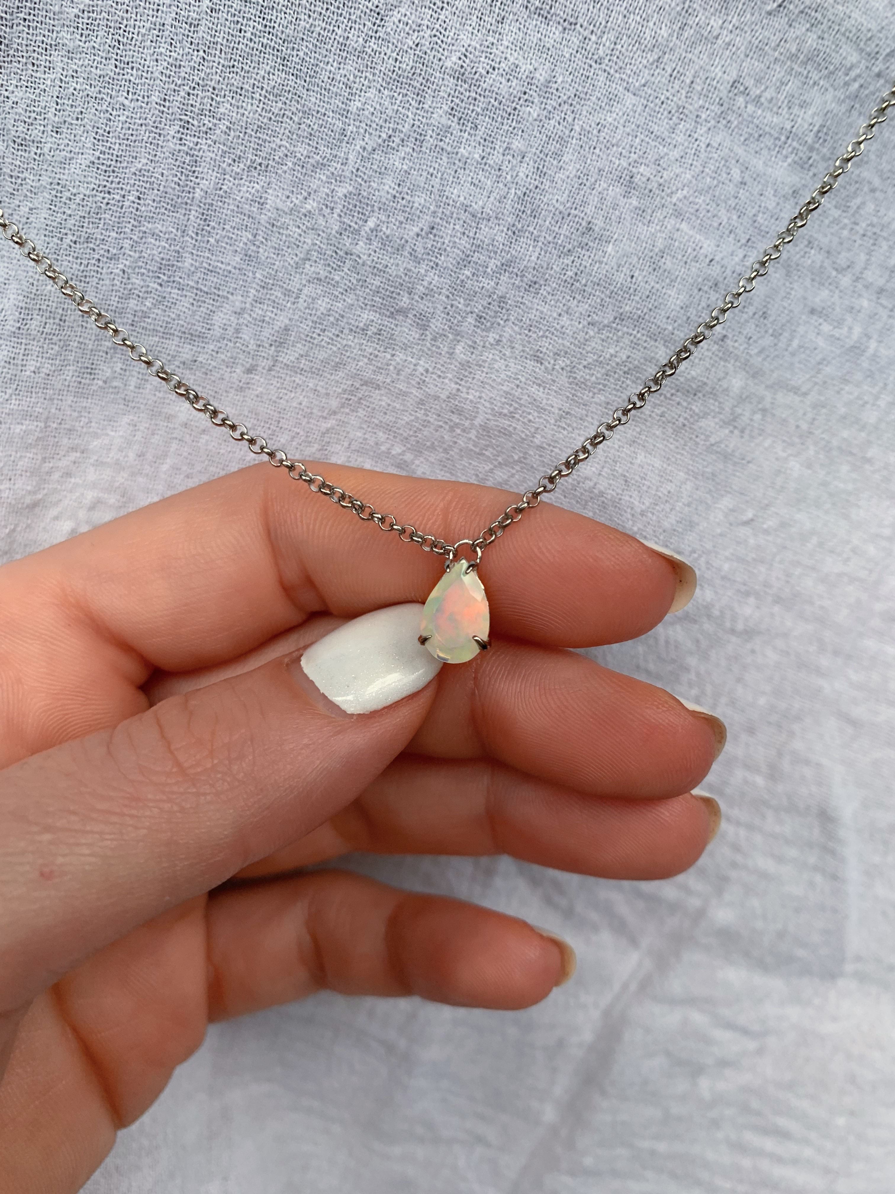 Solitaire Pear Opal Necklace