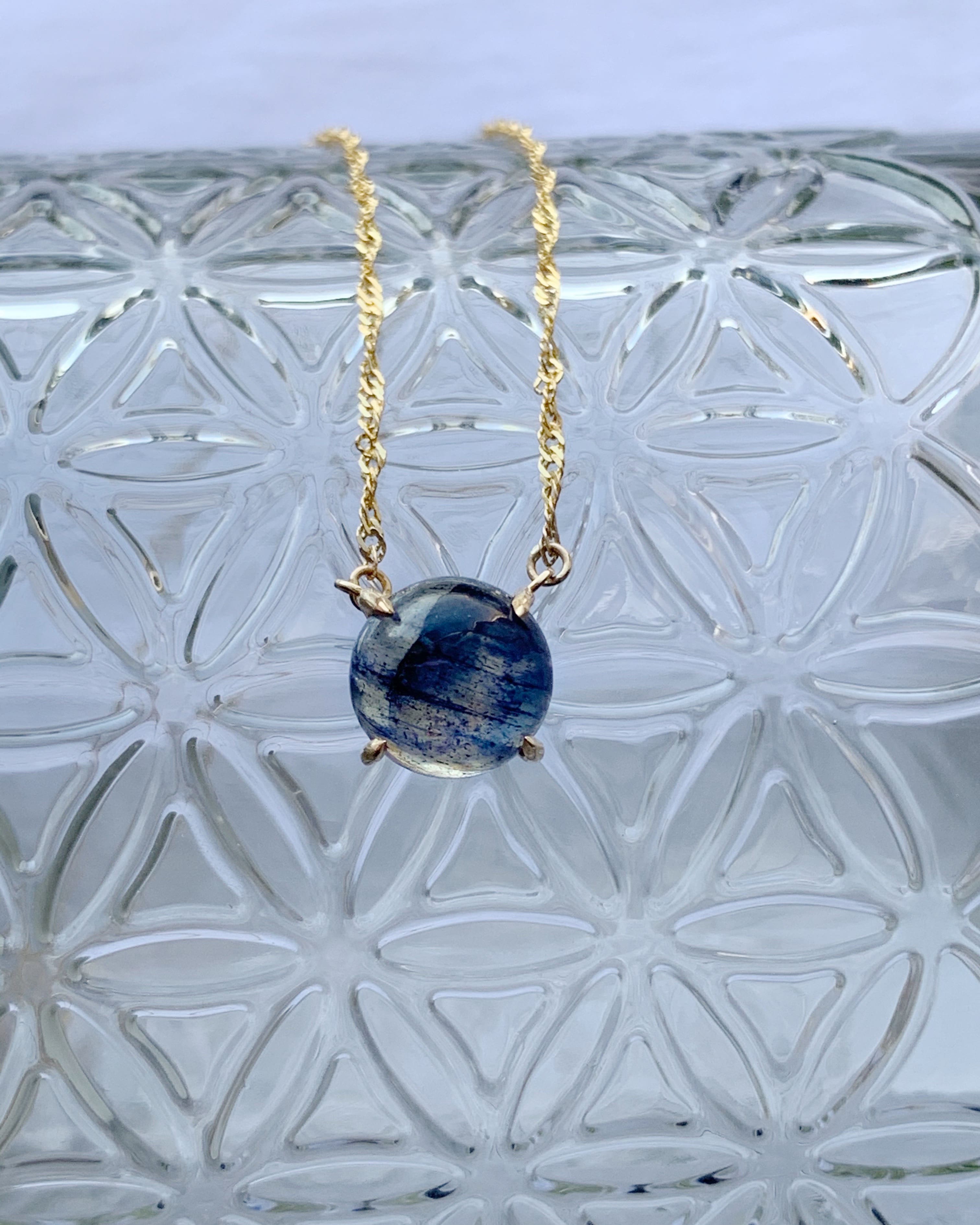 Dainty Round Labradorite Solitaire Necklace