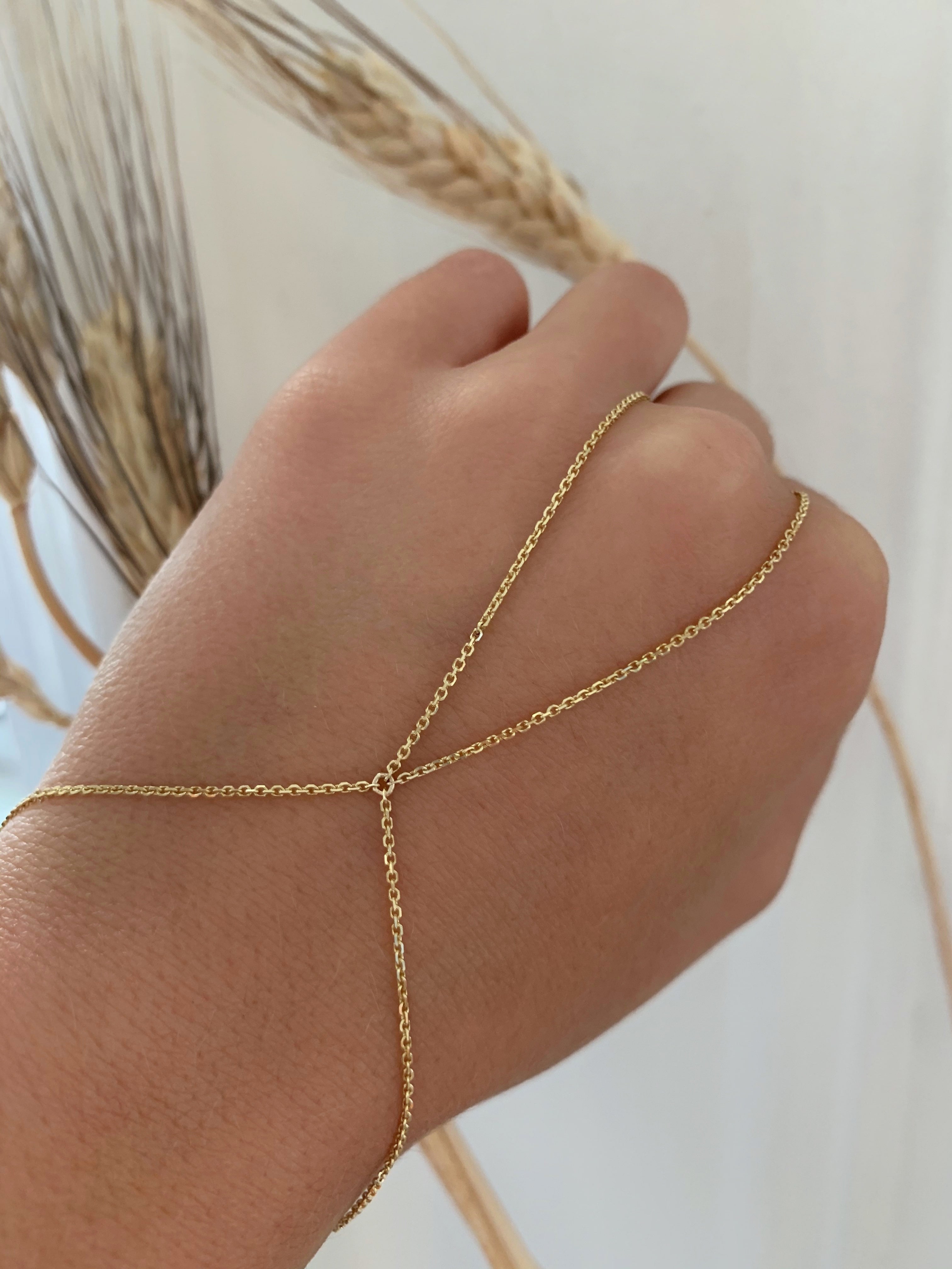 14k Solid Gold Hand Chain