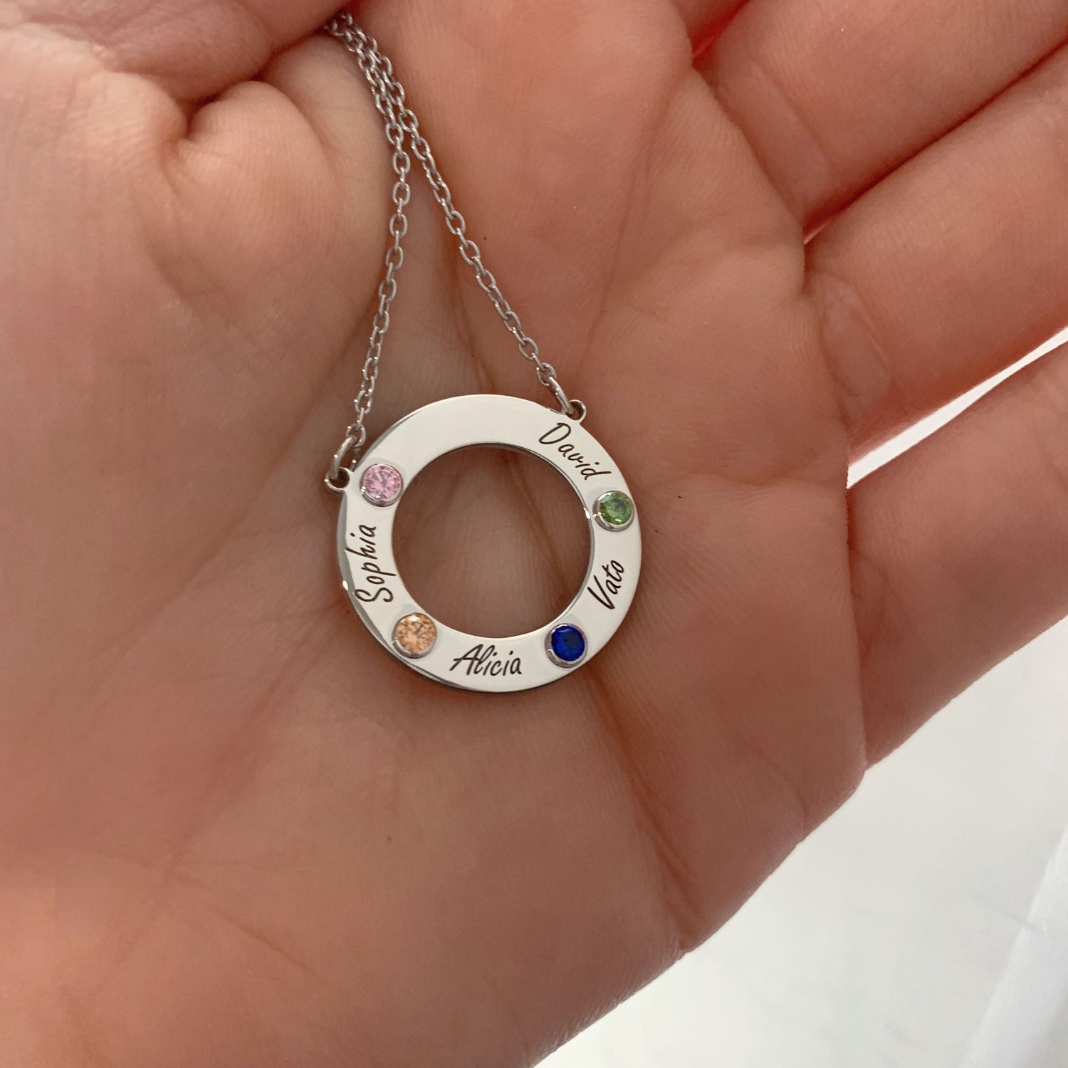 Circle Necklace with Birthstones