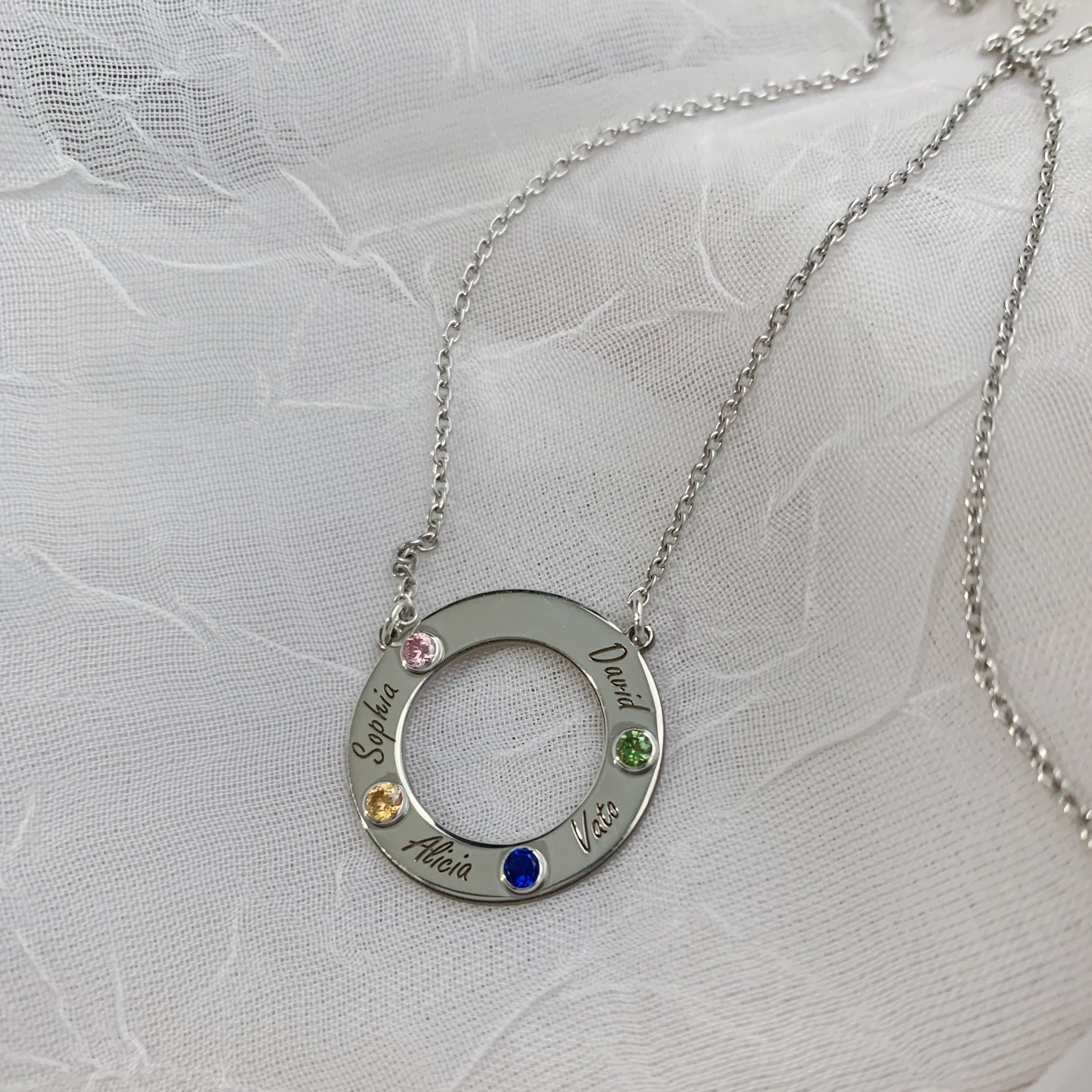 Circle Necklace with Birthstones