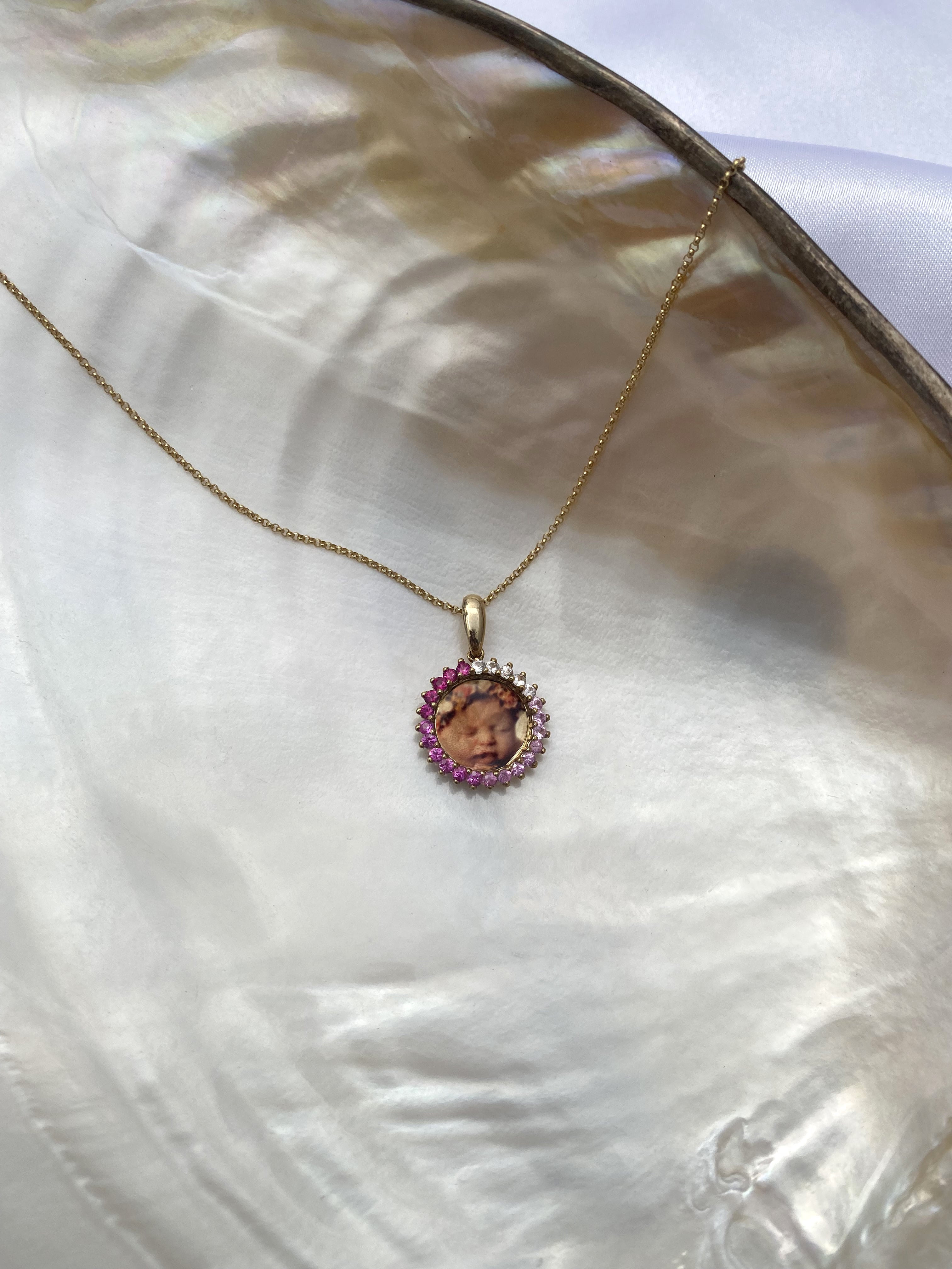 14k Pink Sapphire Ombre Burst Photo Pendant