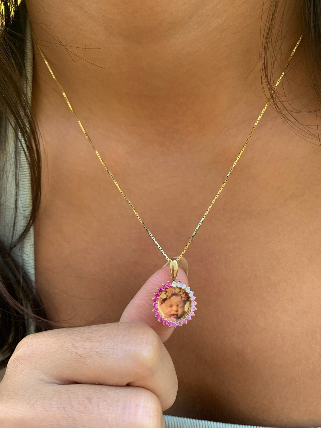 14k Pink Sapphire Ombre Burst Photo Pendant