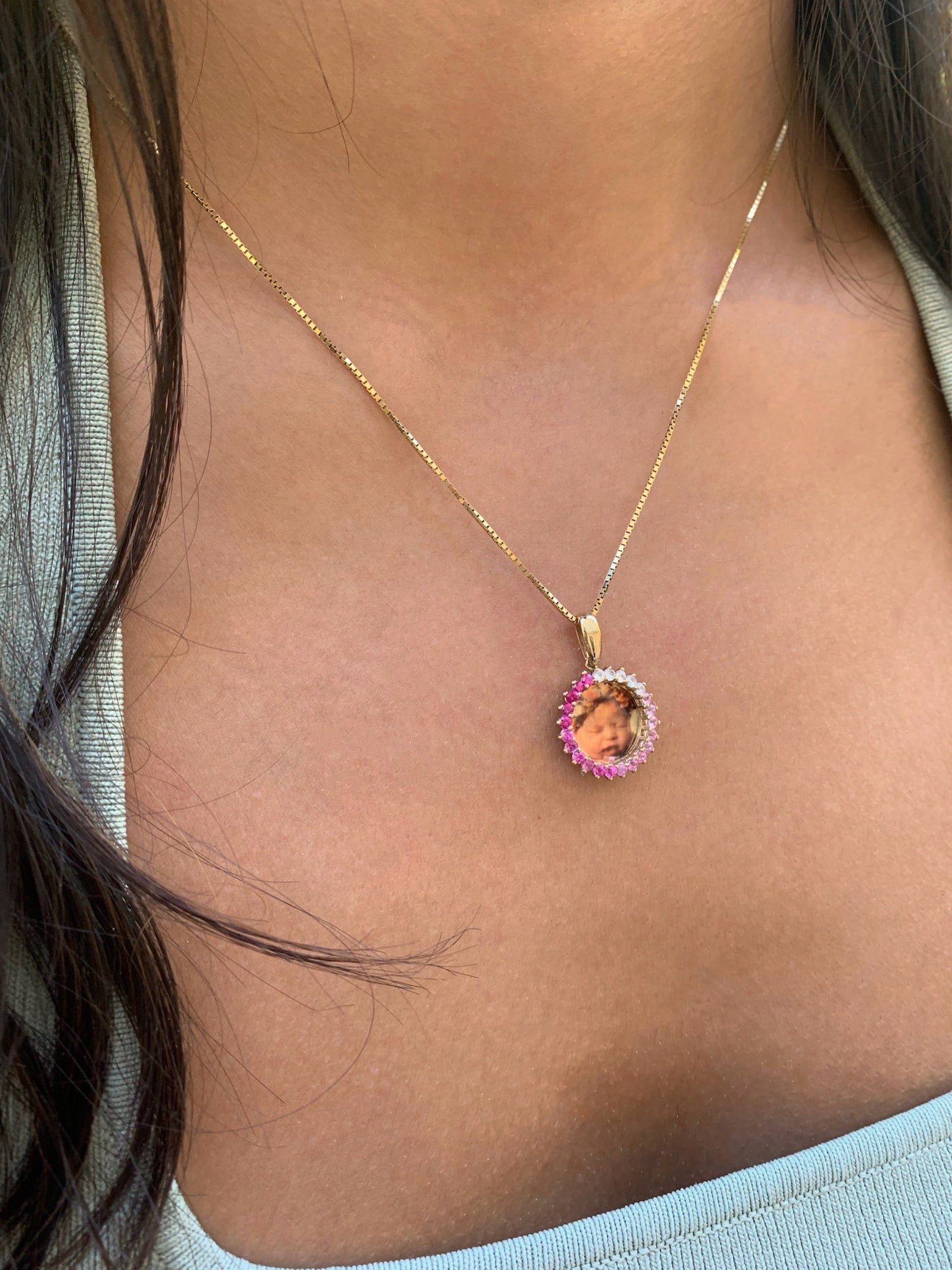 14k Pink Sapphire Ombre Burst Photo Pendant