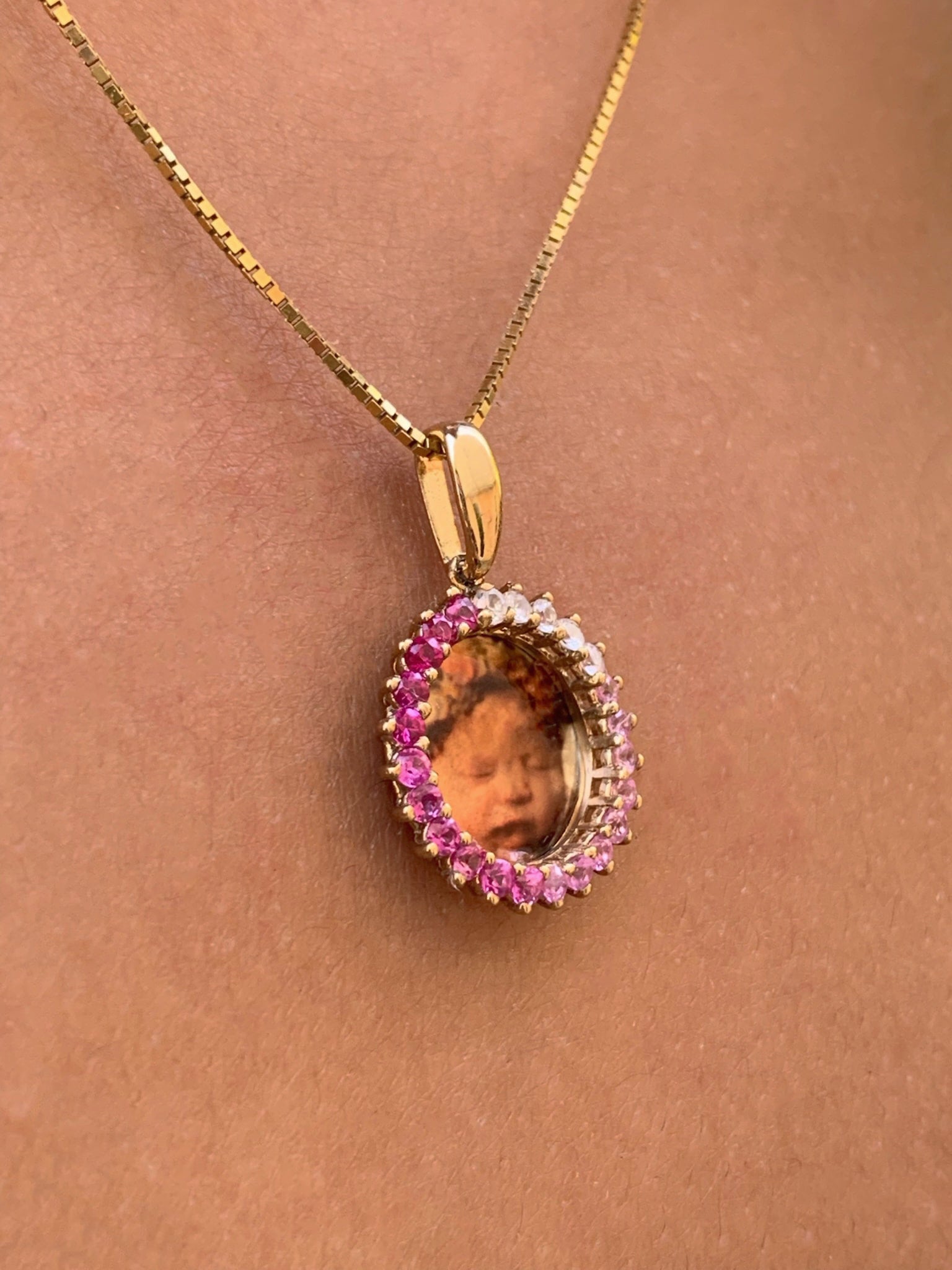 14k Pink Sapphire Ombre Burst Photo Pendant