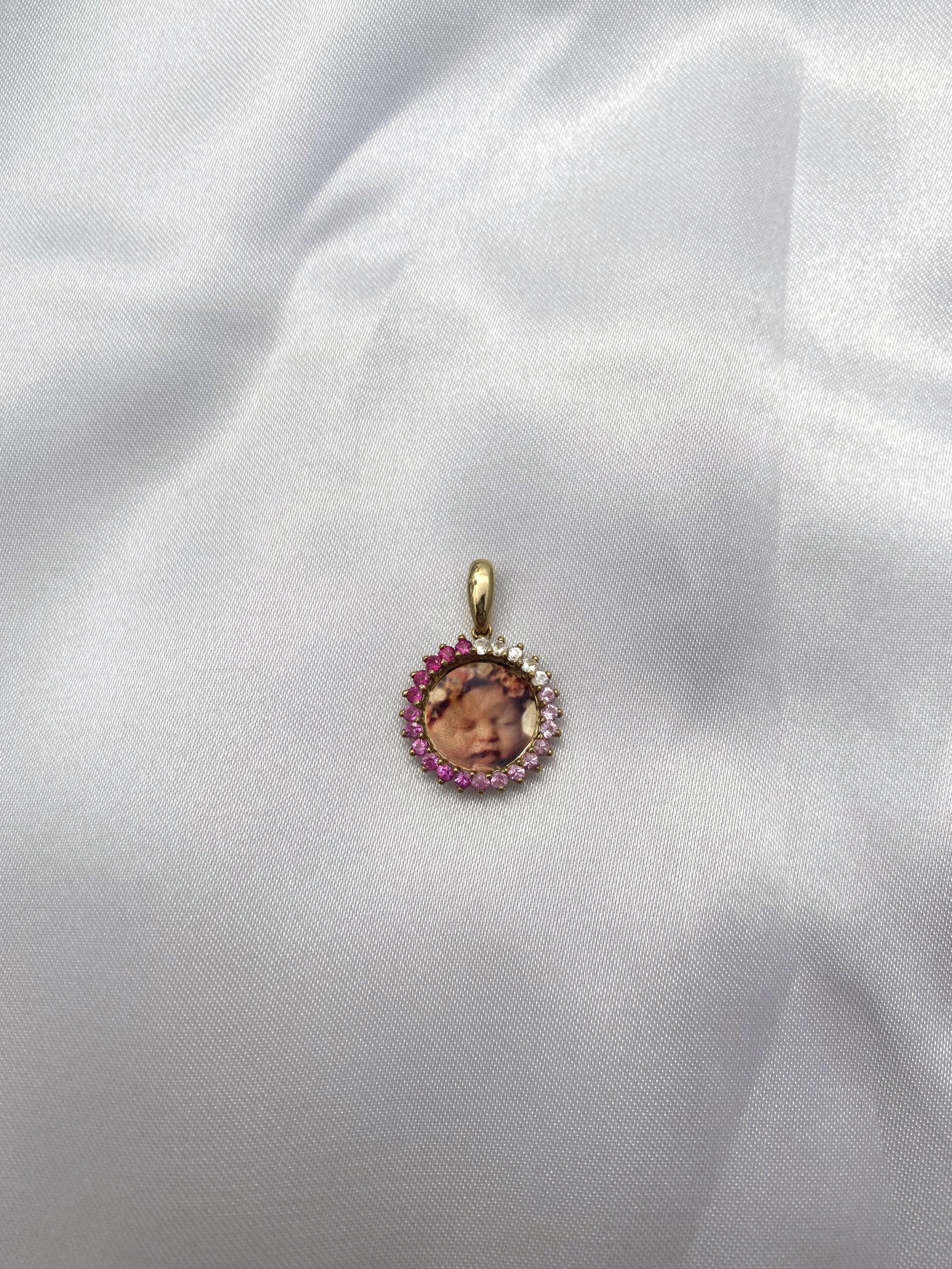 14k Pink Sapphire Ombre Burst Photo Pendant