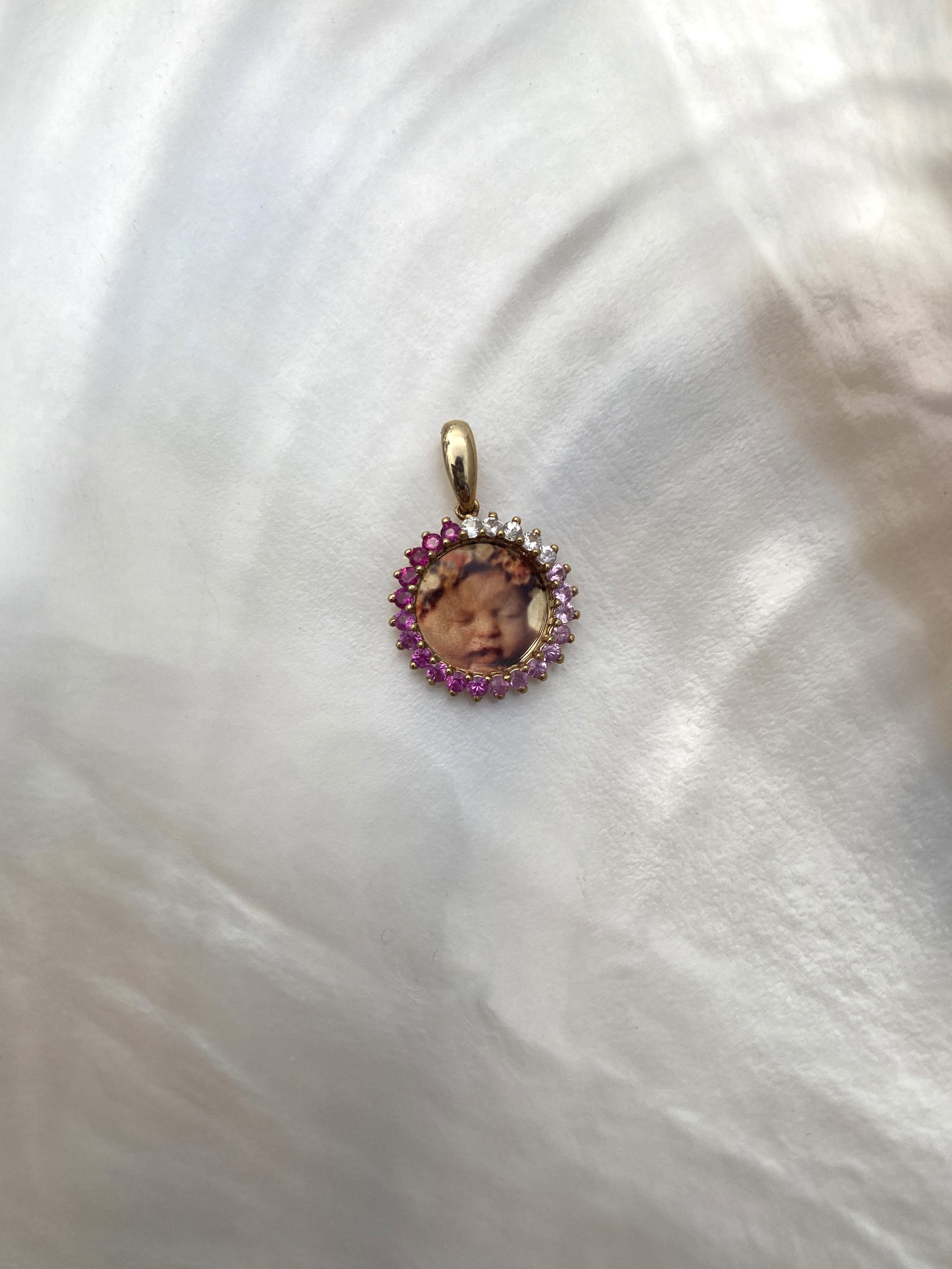14k Pink Sapphire Ombre Burst Photo Pendant