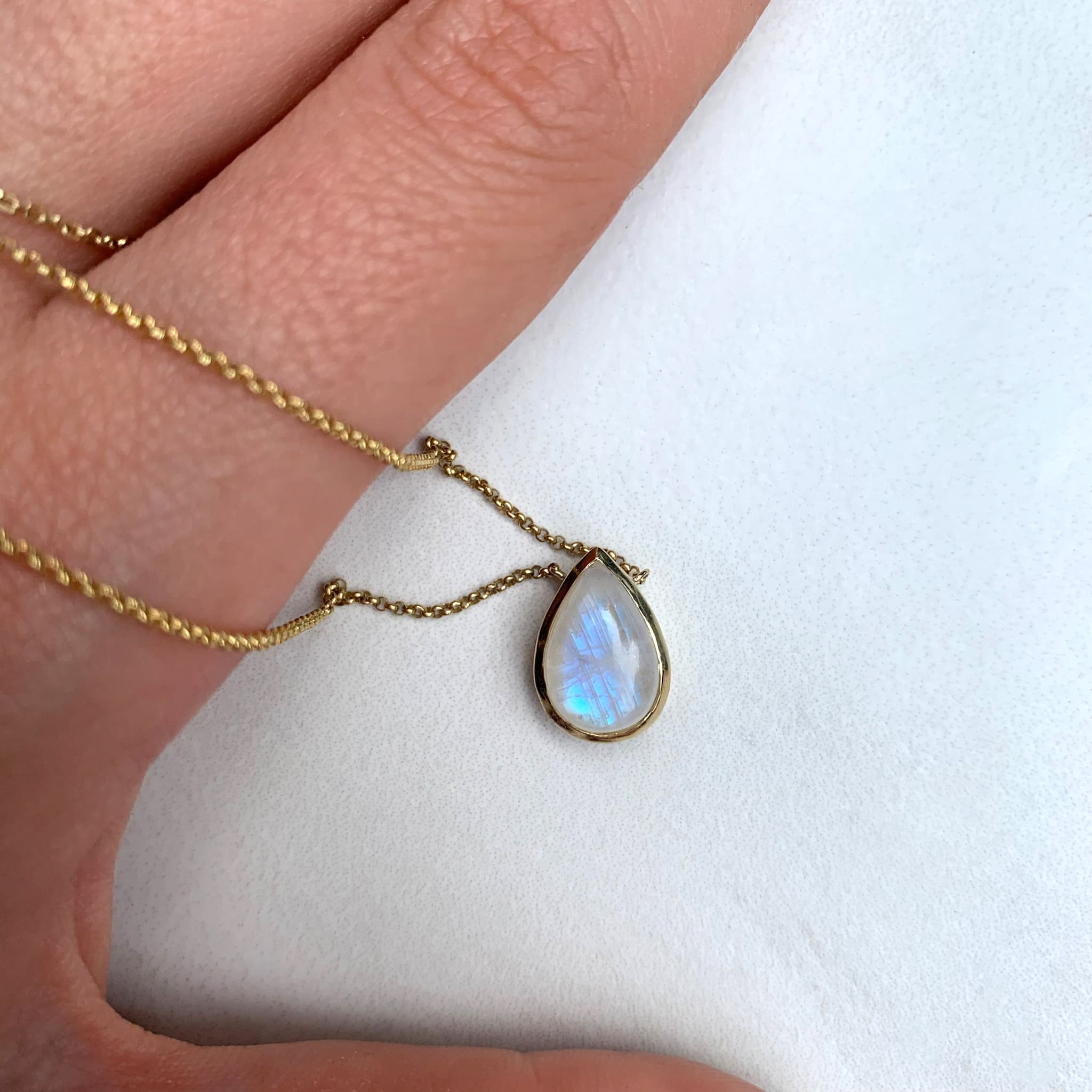 Solitaire Pear Moonstone Necklace