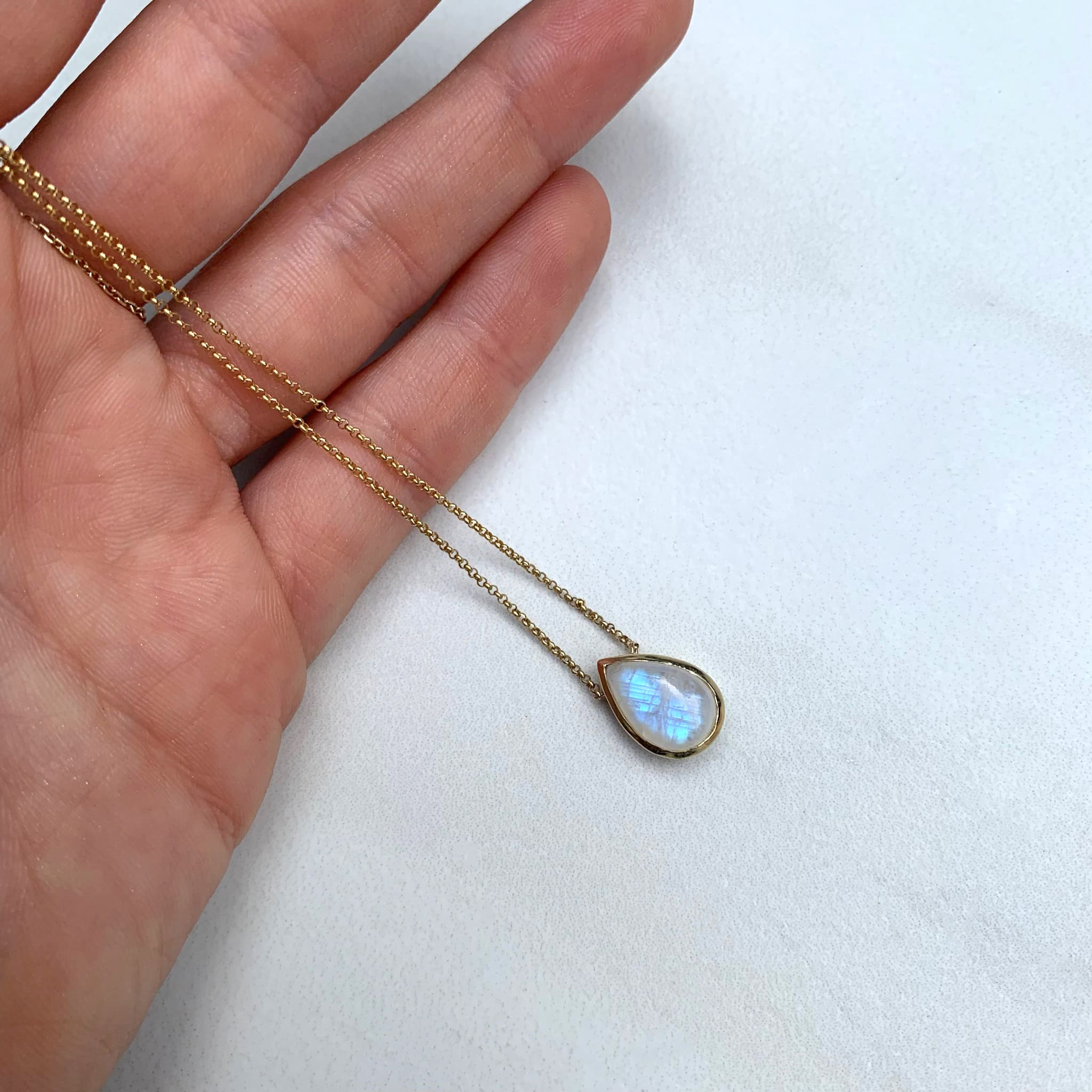 Solitaire Pear Moonstone Necklace