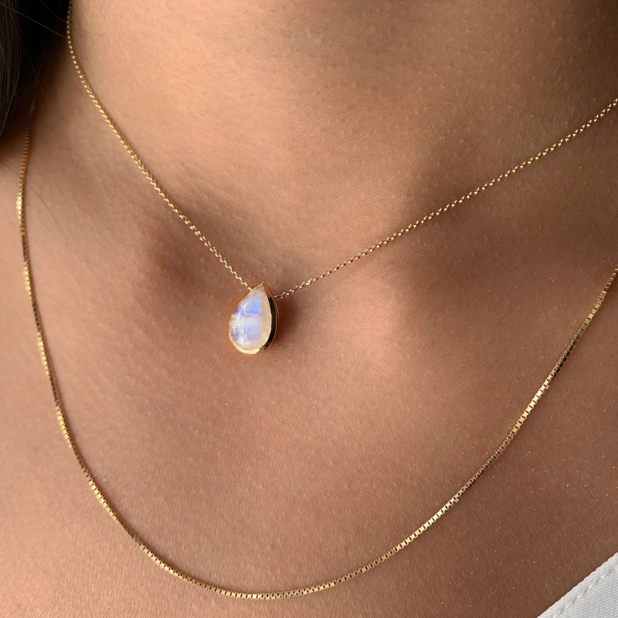 Solitaire Pear Moonstone Necklace