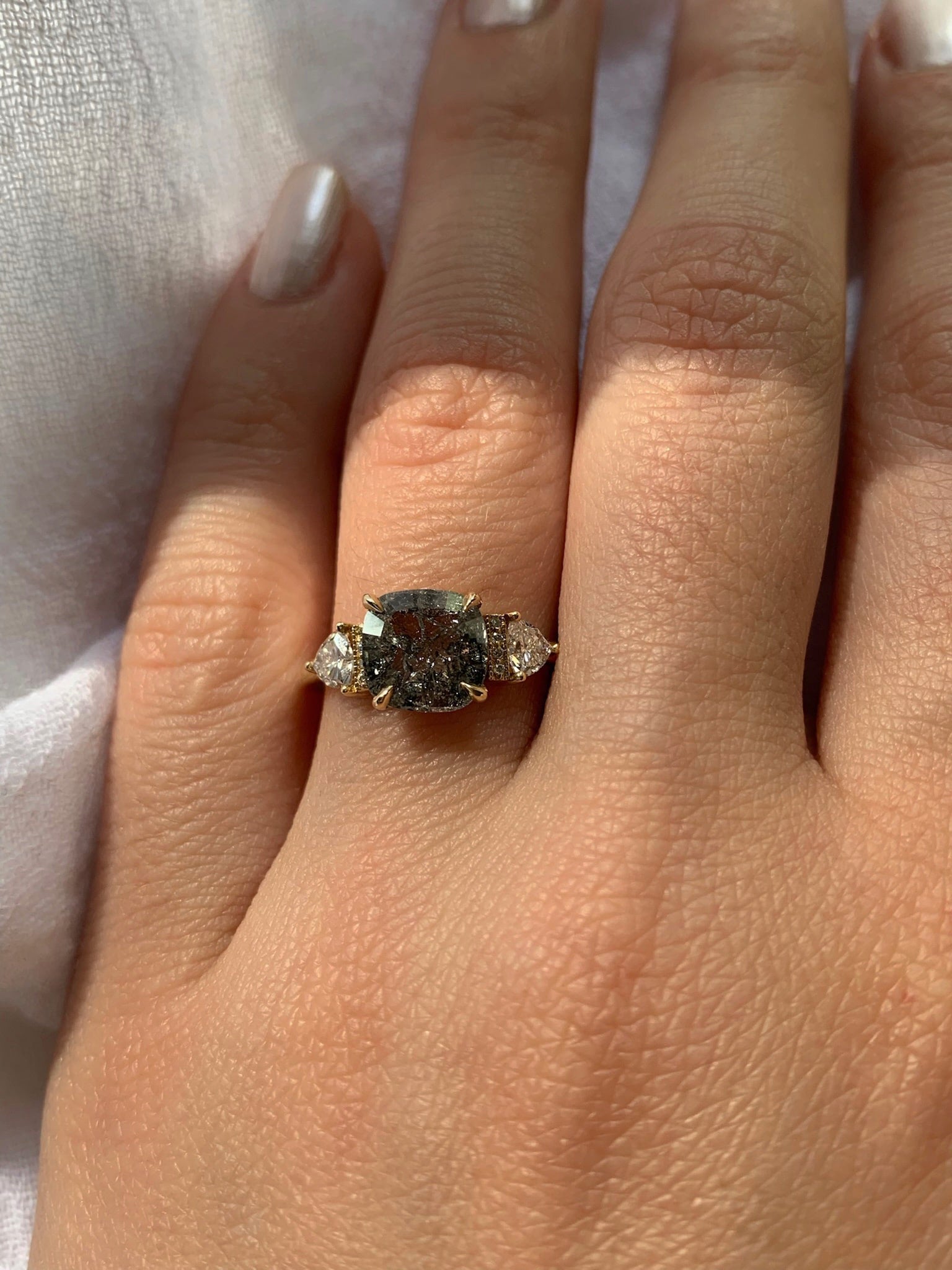 Salt & Pepper Cushion Diamond Custom Engagement Ring